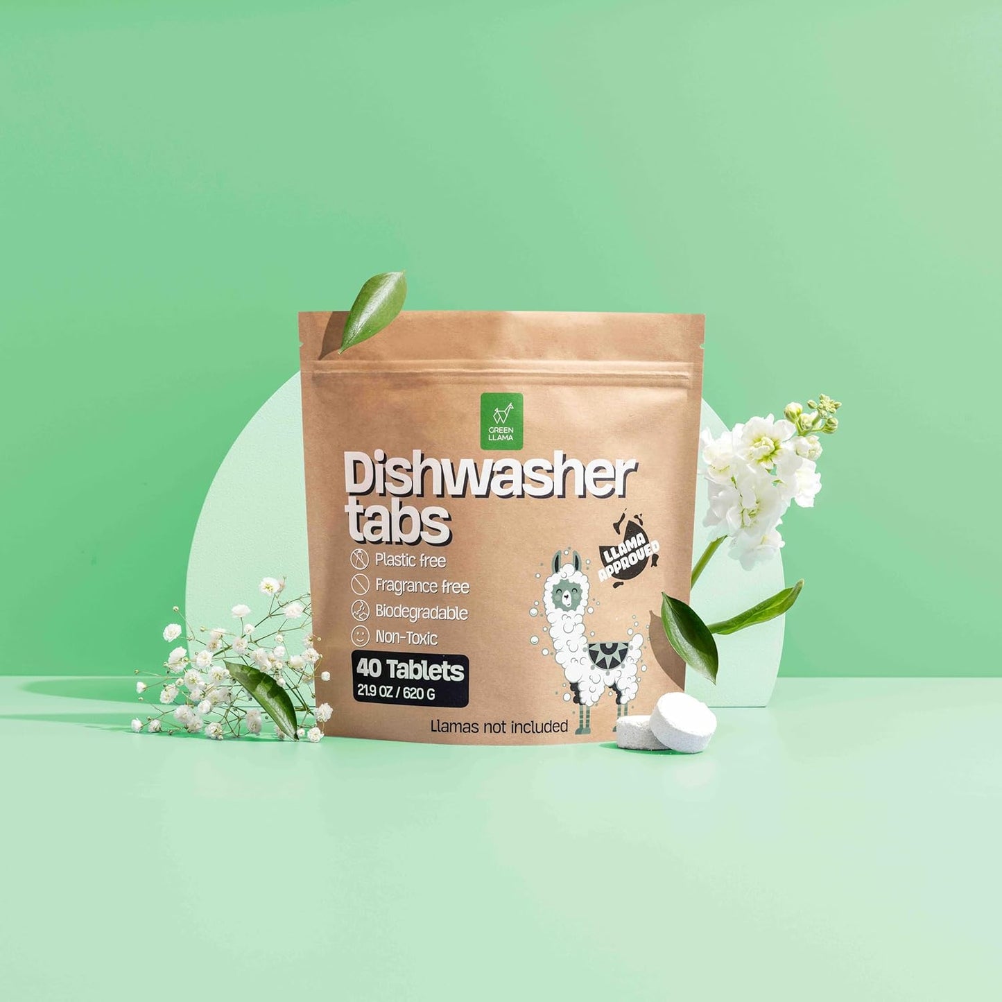 Dish Washing Machine Tablets, Pack of 40 - Fragrance-Free, PVA-Free, Non-Toxic Dishwasher Tablets in Compostable Packaging – Women-Owned Company, Leaping Bunny Certified