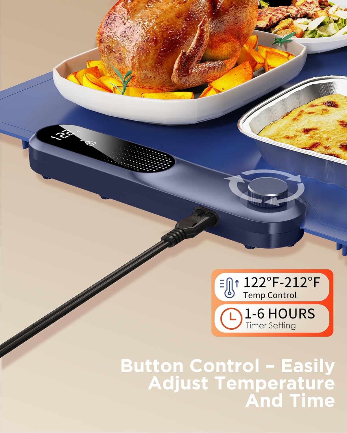 FEPPO Food Warming Mat, (XXL 35”x16”) Electric Warming Trays for Buffets Party, Fast Full-Surface Heating Mat for Food with 19 Level Adjustable Temperature and 6 Hours Timer, Roll Up Food Warmer