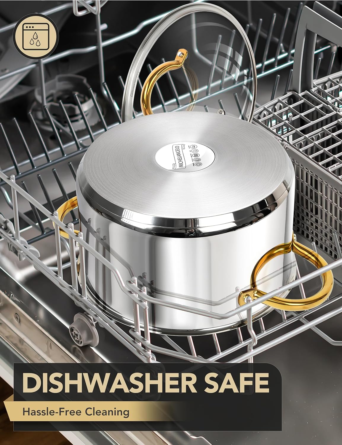 MICHELANGELO Stainless Steel Large Soup Pot With Lid - 10 Quart Stock Pot, Induction Compatible, Oven & Dishwasher Safe