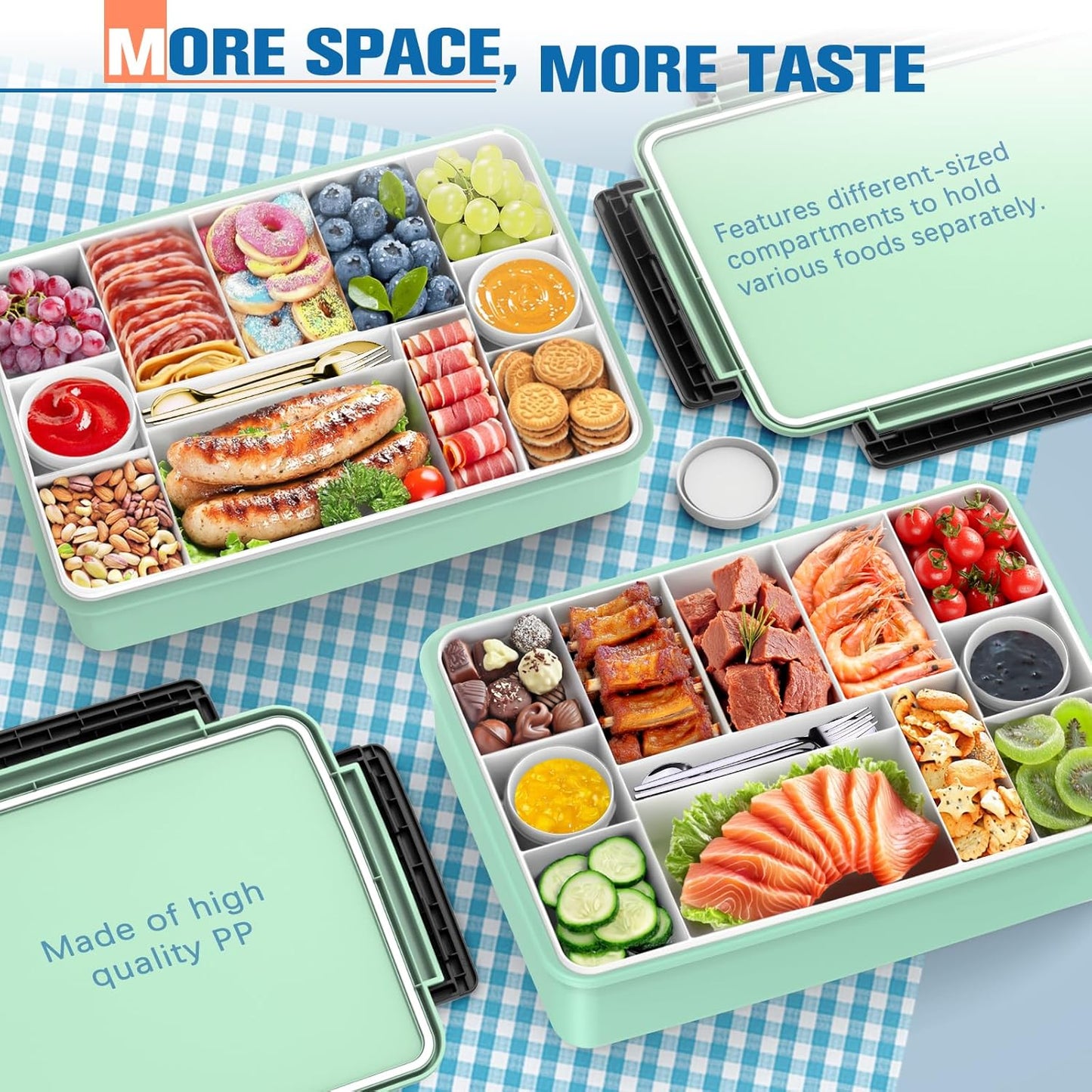 Chilled Portable Snackle Box Container with Reusable Ice Pack Bonus Insulated Bag 2Dip Container Divided Serving Tray Beach Essentials for Charcuterie Road Trip Picnic Family Party