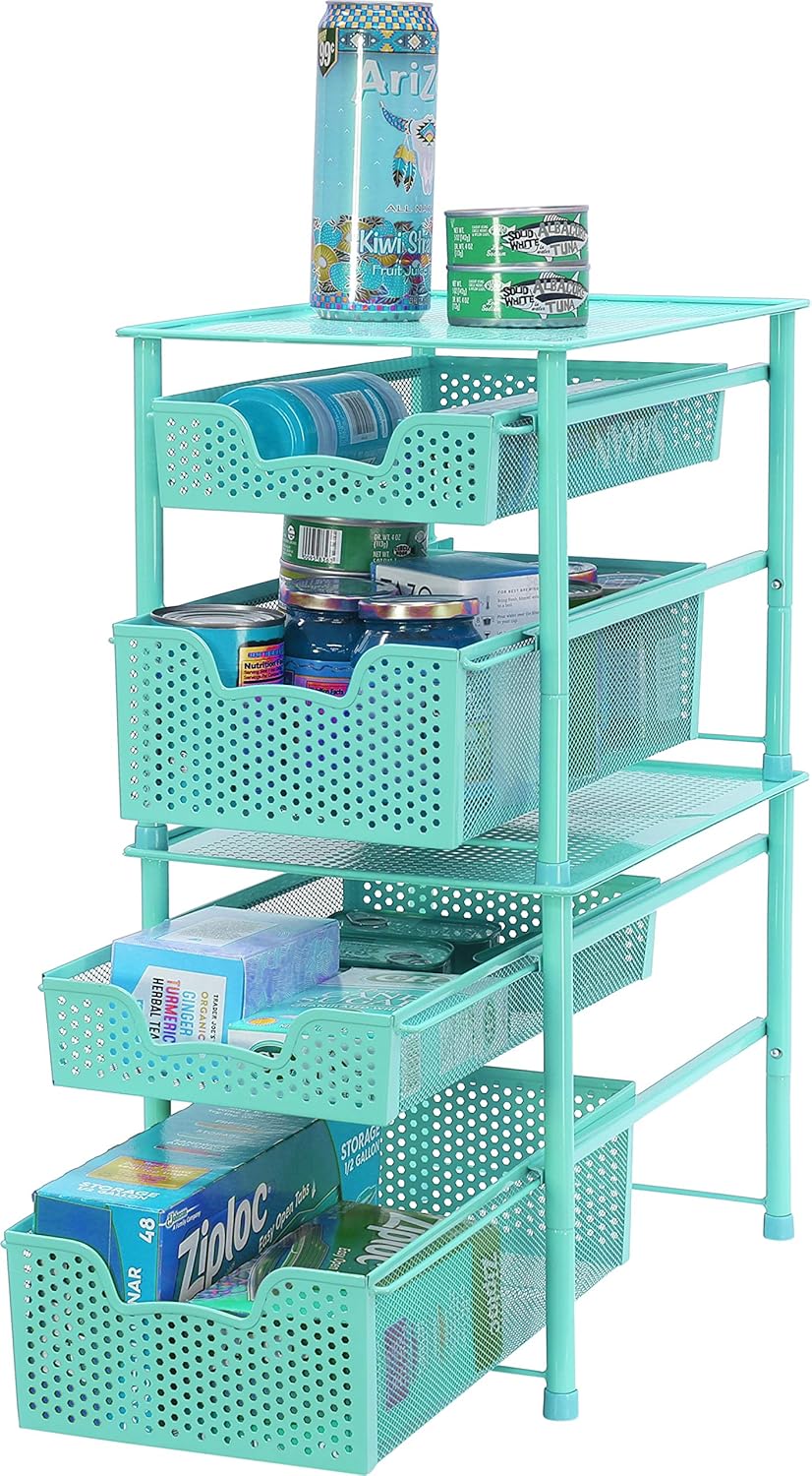 Simple Houseware Stackable 2 Tier Sliding Basket Organizer Drawer, Turquoise