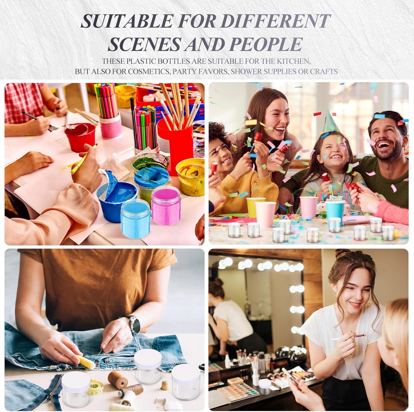 SATINIOR 6 Pack 12 oz Plastic Jars Containers with Lids Wide-mouth Refillable Leakproof Reusable Round Empty Jars for Travel Cosmetic Dry Food Spice Cookie Candy Home Kitchen Organizing(White)