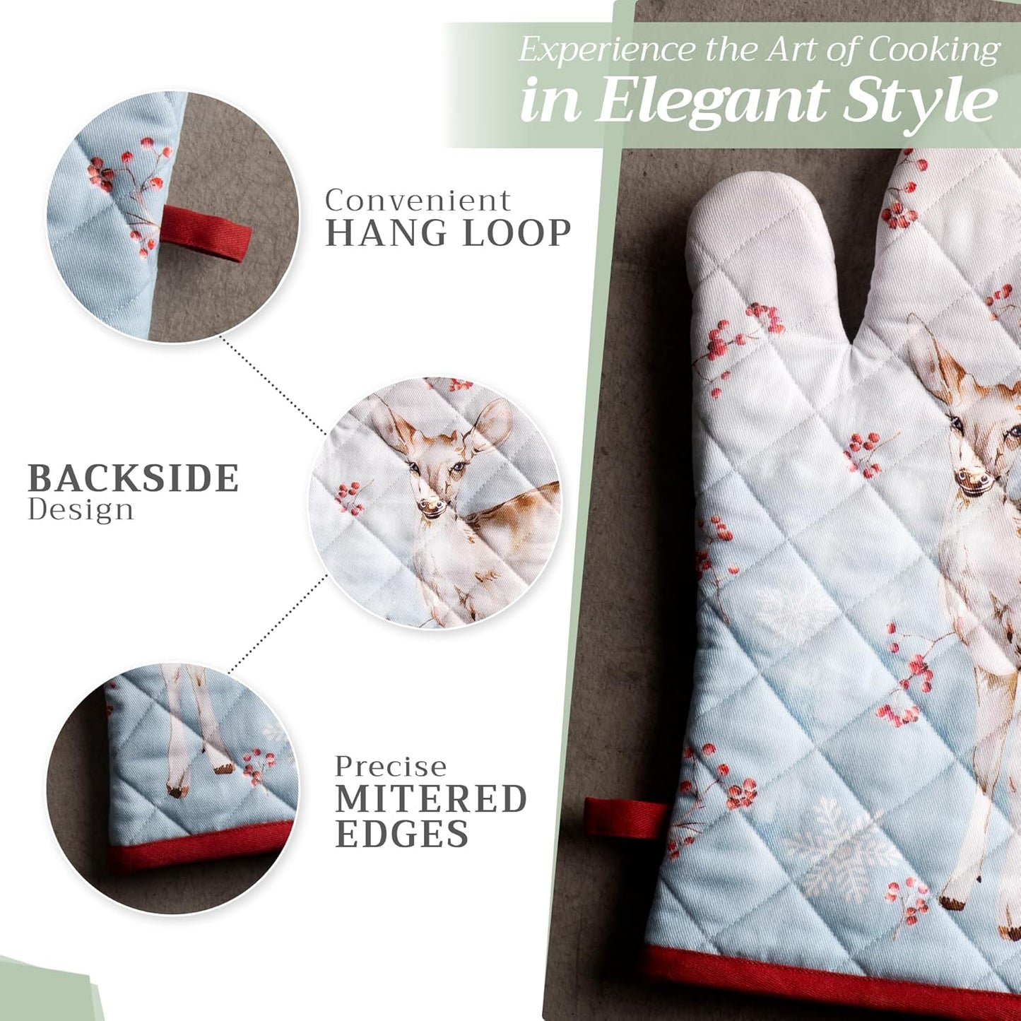 Maison d' Hermine Oven Gloves 100% Cotton Oven Mitt 7" x 13" with Loop Heat Resistant, BBQ, Cooking Gloves, Baking, Grilling, Kitchen, Handling Hot Pans (Pack of 1, Fairytale Forest)