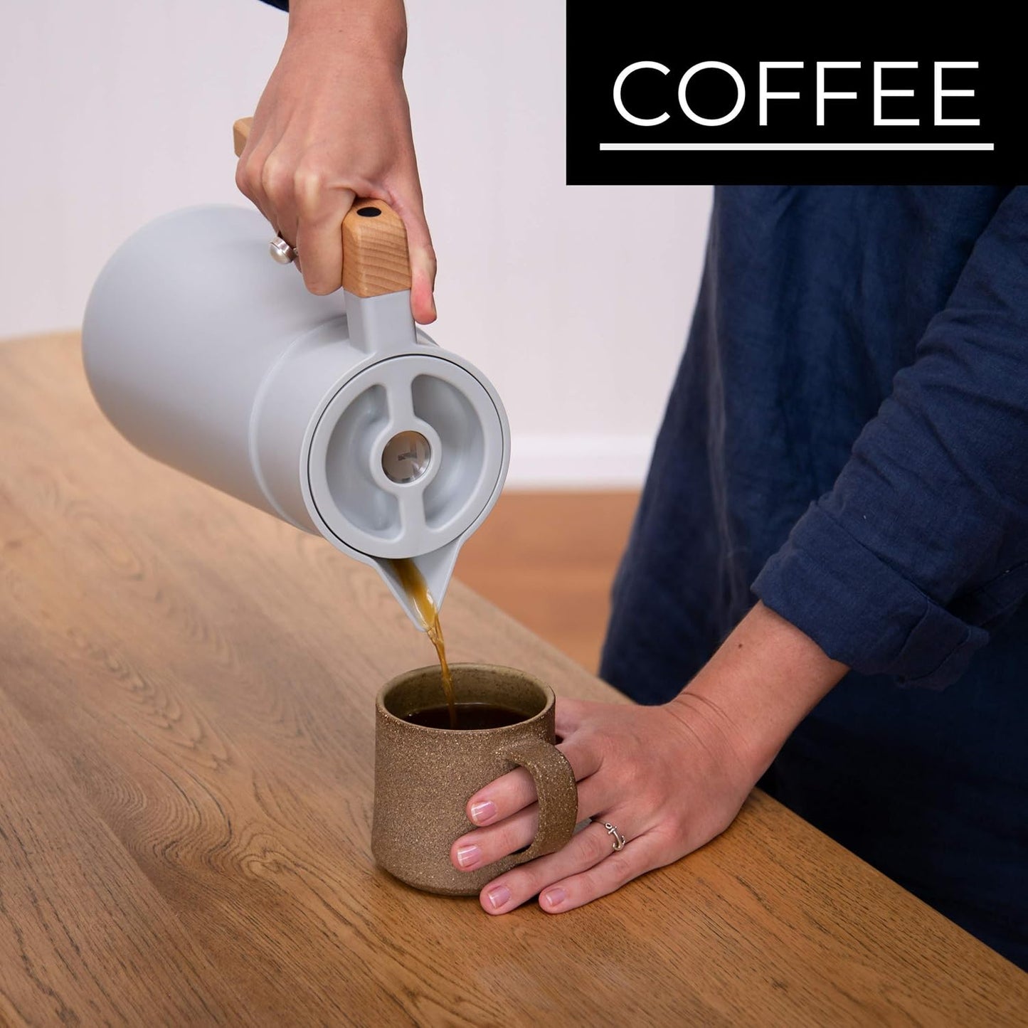 Hastings Collective Thermal Coffee Carafe 68 Oz - Large Stainless Steel Insulated Carafe - 2 Liter Double Walled Vacuum Thermos Coffee and Beverage Dispenser with Tea Infuser and Strainer (Gray)