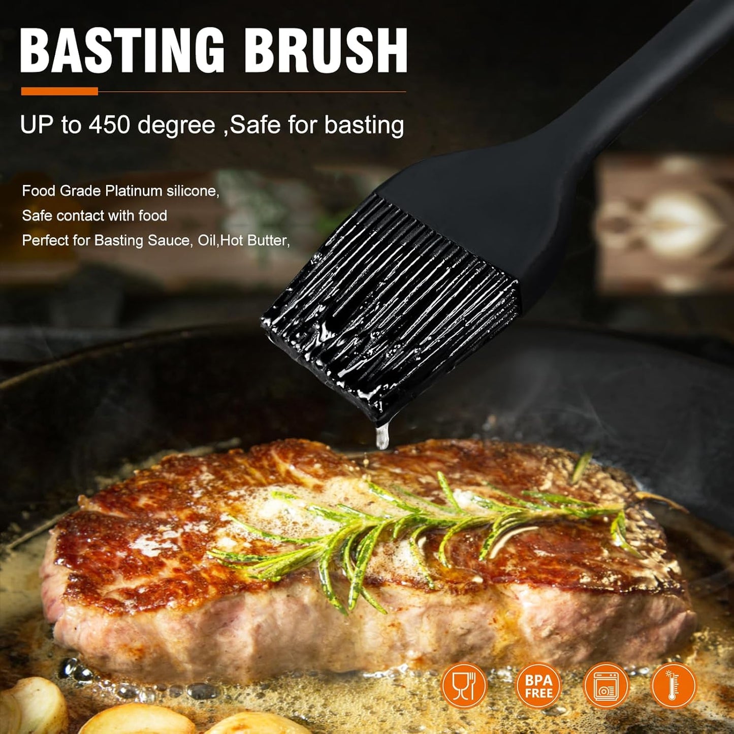 Walfos Silicone Basting Pastry Brush, Heat Resistant Small Basting Brush Set, Strong Steel Core and One-Pieces Design, Perfect for BBQ Kitchen Cooking, Desserts, BPA Free, 2 Pcs