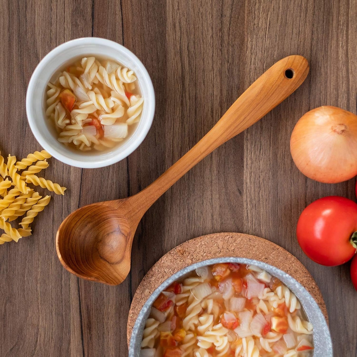 FAAY Duck's Tail Ladle - Eco Friendly Teak Wood Kitchen Tool, Hand Carved Unique Grain Server Gravy Ladle