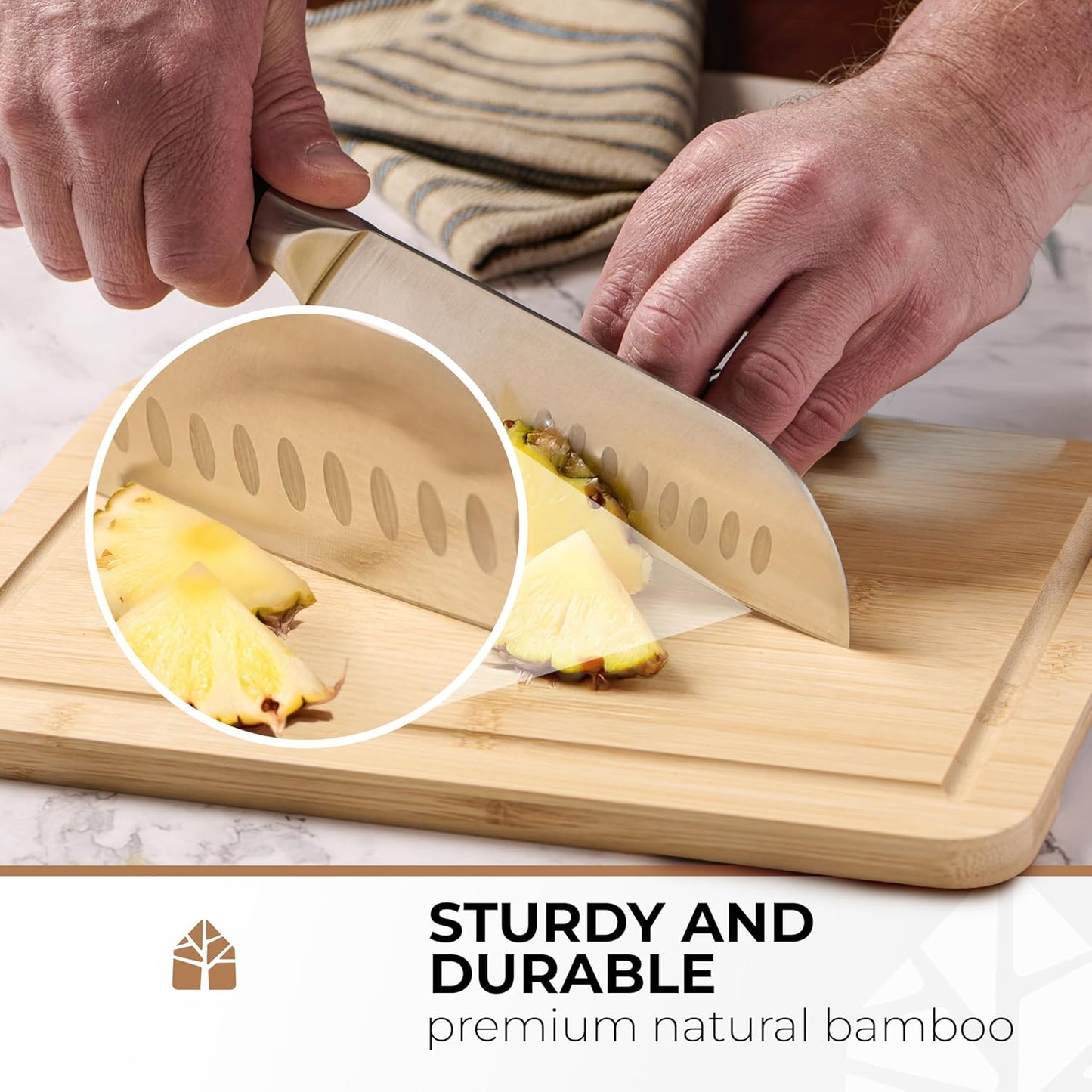 Bamboo Cutting Board Set of 3 - Thick & Durable Wood Cutting Boards with Deep Juice Grooves & Build-in Handles, Large Surface, Easy to Clean – for Meat, Vegetables and Fruits