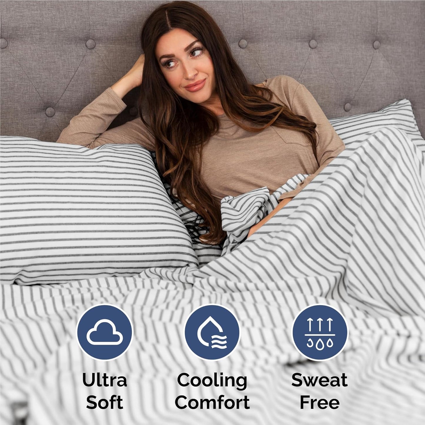 Full Size 4 Piece Sheet Set - Comfy Breathable & Cooling Bed Sheets Set - Hotel Luxury Bedding for Women, Men, Kids, Teens, Boys & Girls - Deep Pockets, Soft, Wrinkle Free - Oeko-Tex - Grey Stripes 2