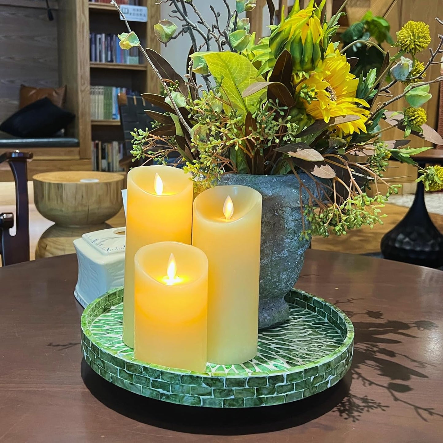 12.5" Lazy Susan for Table Top – Mother of Pearl Spinning Turntable Serving Tray, Marble Lazy Susan Organizer for Dining Table Centerpiece, Kitchen Island Decor, Bathroom Counter, Outdoor Use (Green)