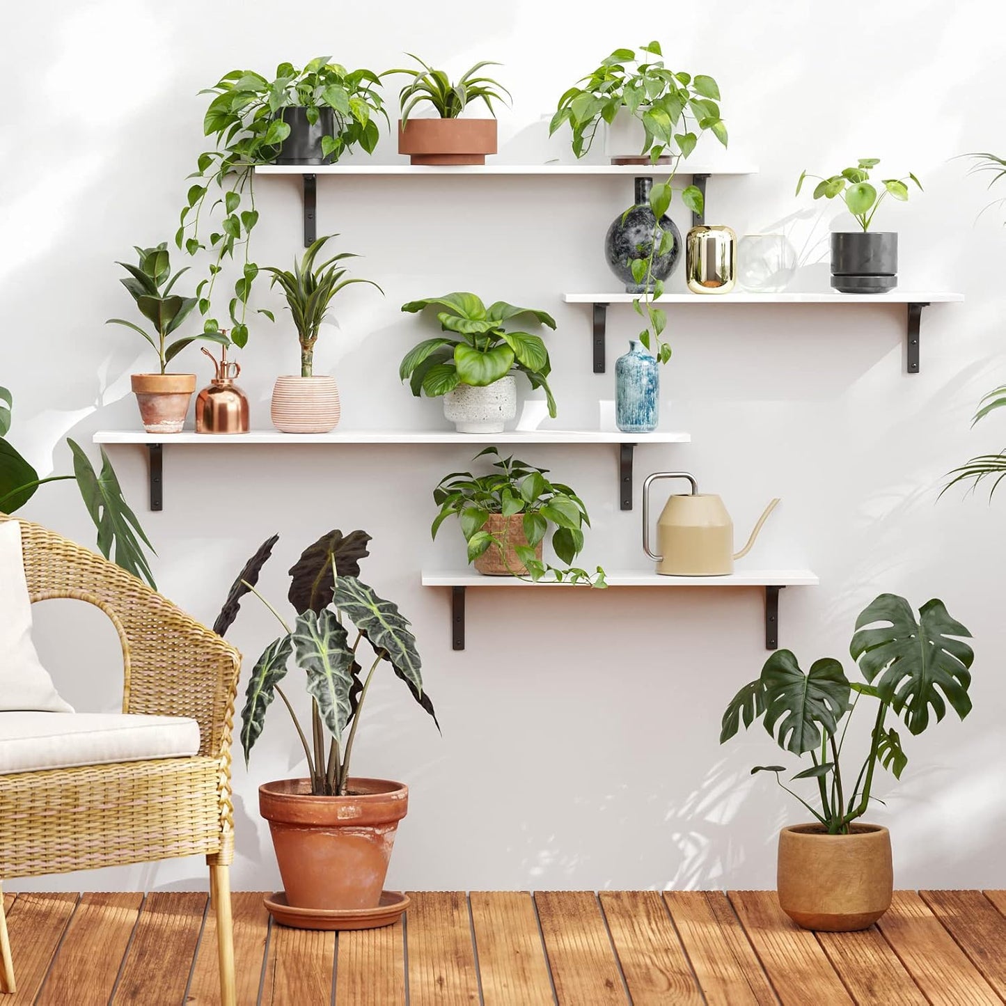 DINZI LVJ Long Wall Shelves, 39.4Inch Wall Mounted Shelves Set of 2, Extra Large Floating Storage Ledges with Sturdy Metal Brackets for Living Room, Bathroom, Bedroom, Kitchen, White