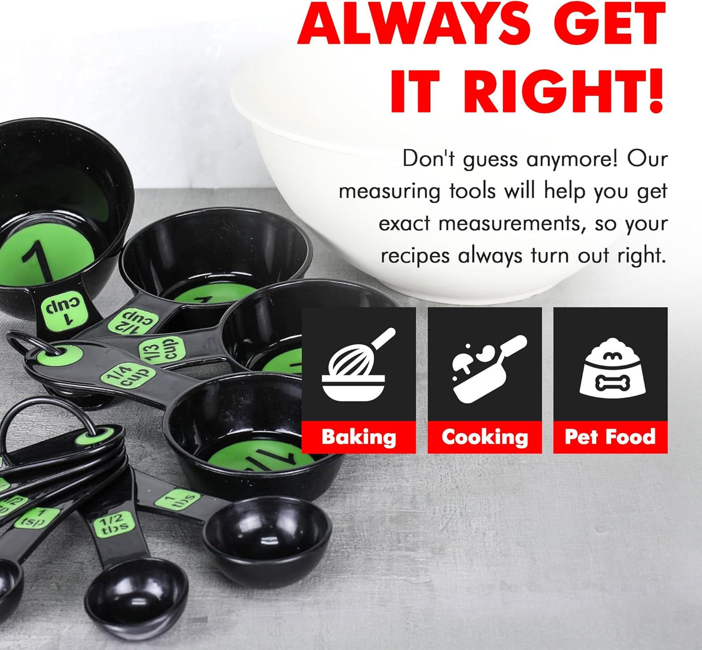 Chef Craft Easy to Ready Plastic Measuring Cup Set, 10 piece set, Green
