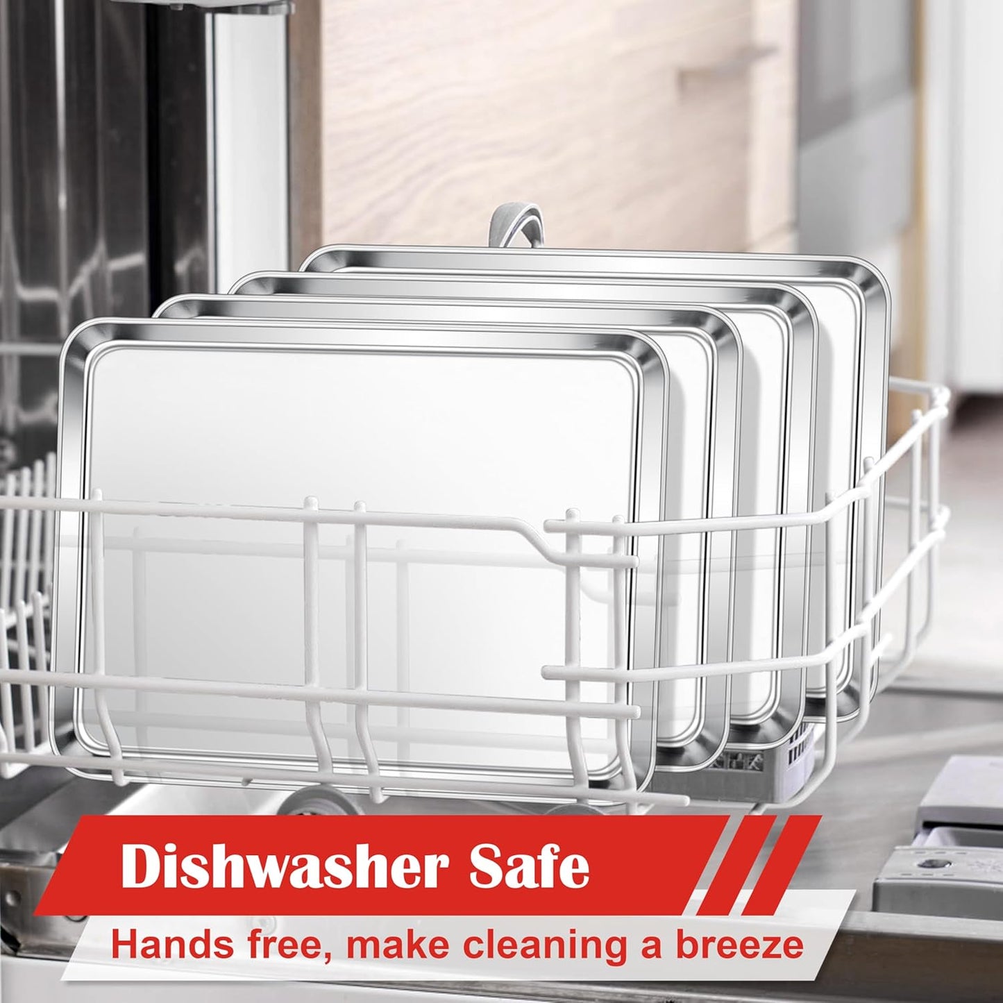 E-far Cookie Sheets Set of 4, 18”x13” Stainless Steel Baking Sheet Pans for Oven, Large Non Toxic Metal Baking Tray for Baking Roasting, Healthy & Rust Free, Mirror Finish & Dishwasher Safe