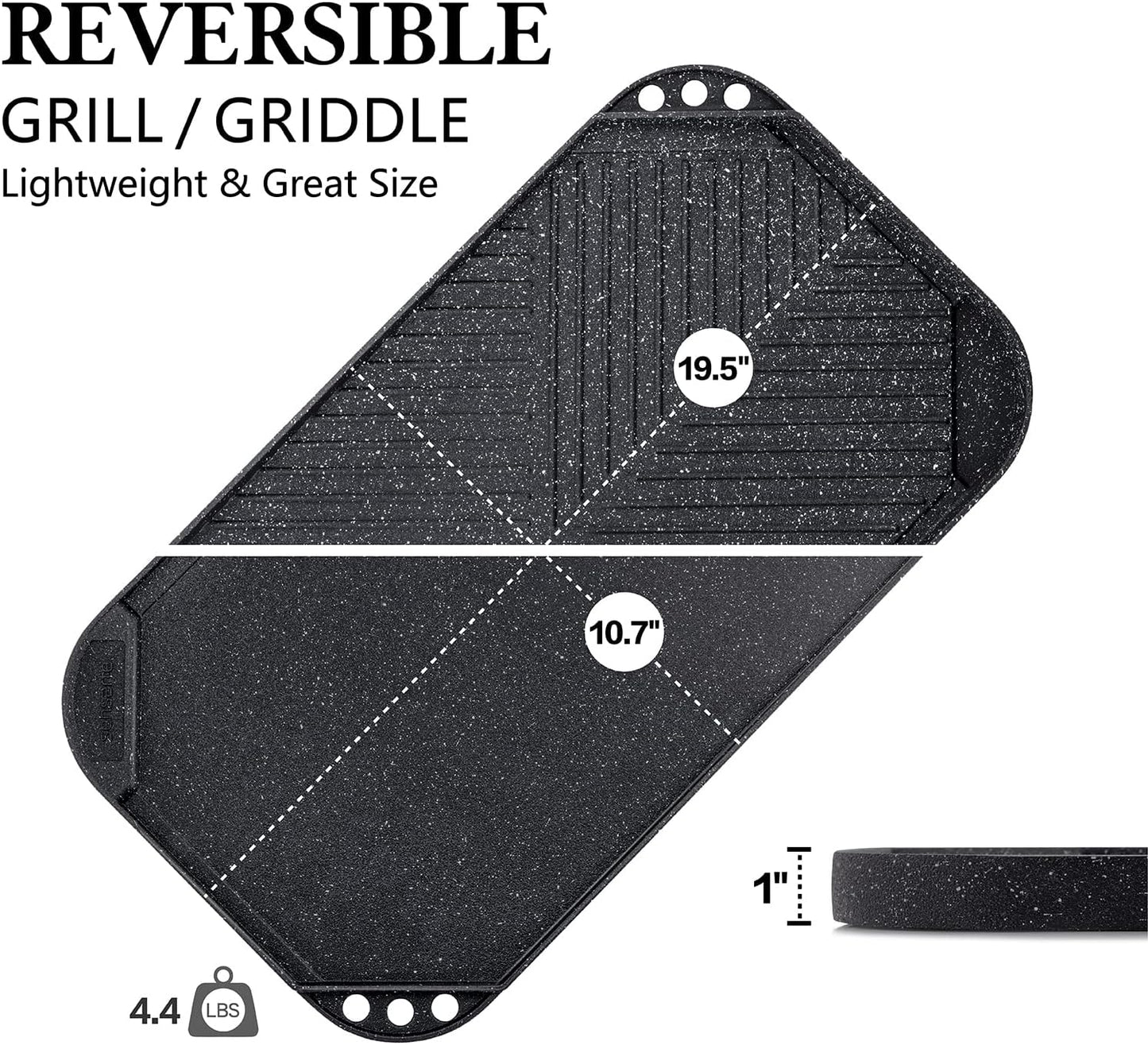 SENSARTE Nonstick Griddle Grill Pan, Pro-Grid Reversible Grill & Griddle Pan, Two Burner Cast Aluminum, Portable for Indoor Stovetop or Outdoor Camping BBQ, 19.5" x 10.7"