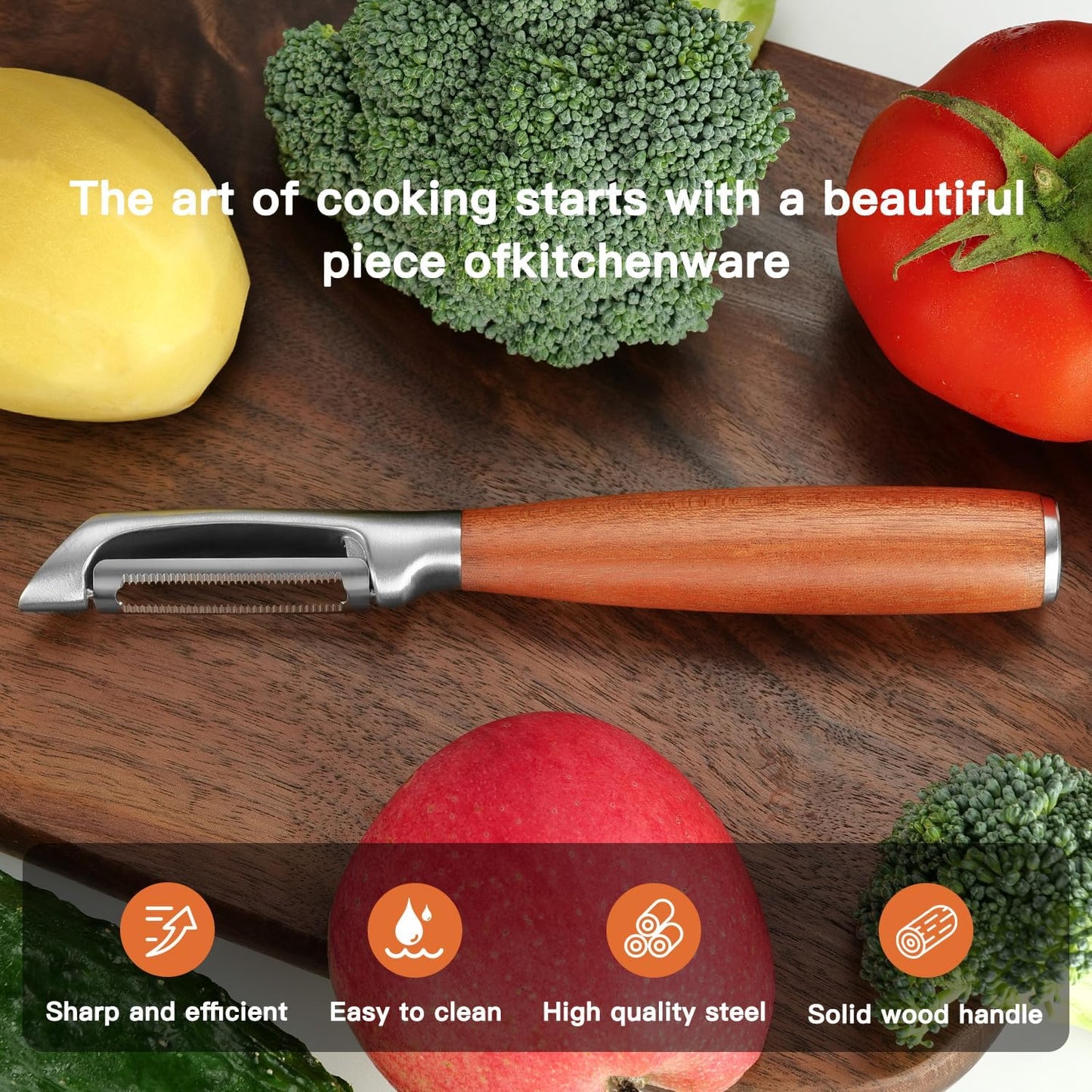 Serrated Blade Premium I Type 304 Stainless Steel Multifunctional Kitchen Peeler Real Wood Handle Ultra Sharp Blade Vegetable Potato Apple(Aosuan)