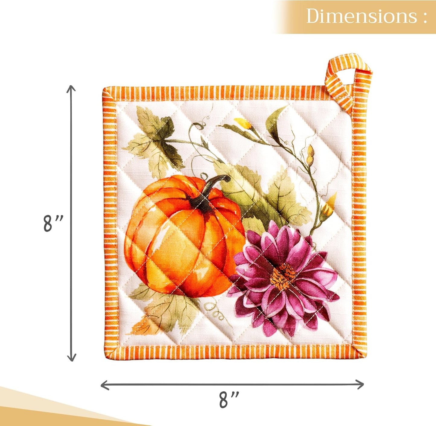 Maison d' Hermine Pot Holders 100% Cotton Heat Resistant Potholders 8" x 8" Hot Pads with Loop BBQ, Cooking, Baking, Grilling, Kitchen, Handling Hot Pans (Pack of 1, Pumpkin Garden - Cloudy Cream)