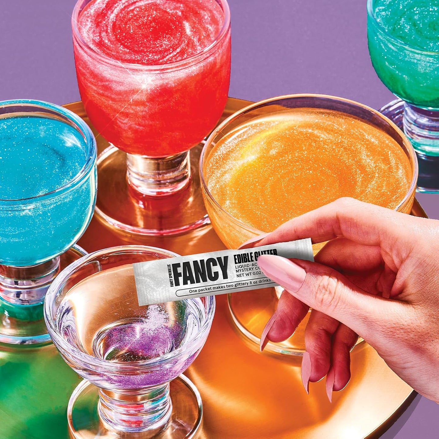 Fancy Sprinkles VIP Set (Opulust and Mystery) Edible Glitter Packets Portable & On-The-Go for Sparkling Drinks, Champagne, Cocktails, Wine, Beer, & more. (2 Pack)