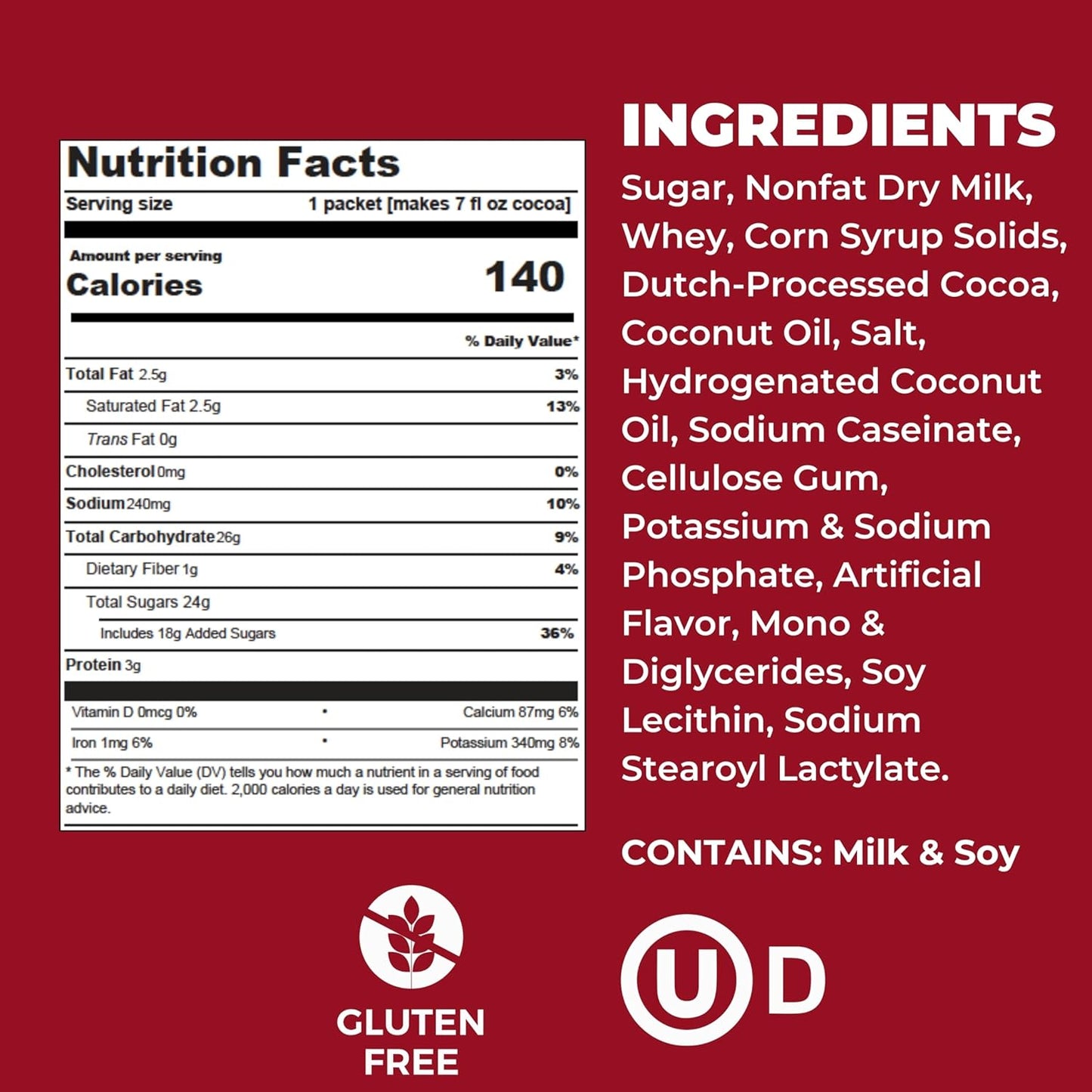 Cocoa Classics Raspberry Cocoa Mix, Hot Chocolate, Made with Nonfat Milk, Just Add Hot Water, Make Hot or Iced Cocoa, Gluten Free & Kosher Dairy Friendly, 1.25oz Packets (Pack of 36)