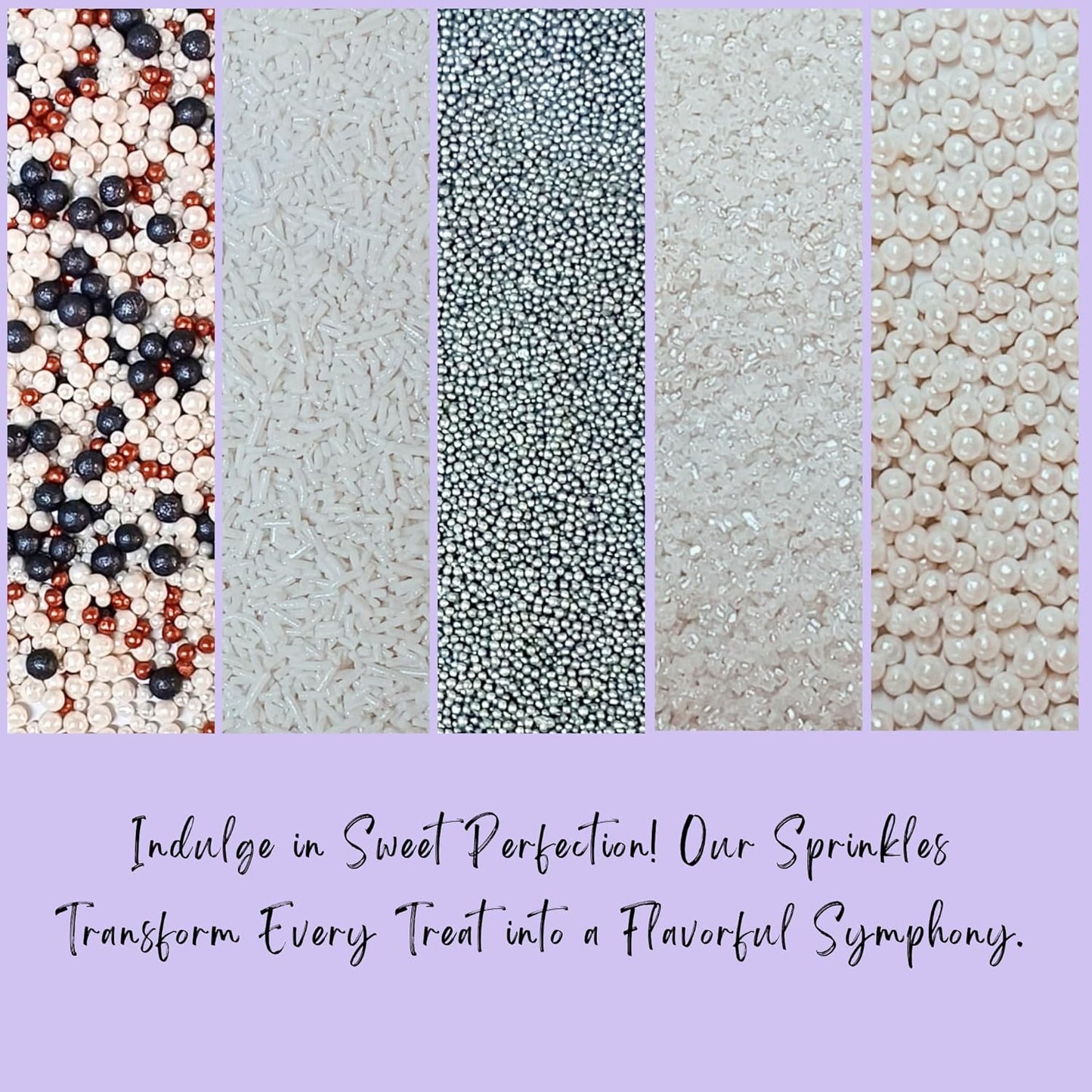 Confect White Sprinkles | Sprinkles for Cakes & Cupcakes Decoration | Assorted pack of 5 | Mix Black, Bronze & White Dragees Pearl , Jimmies & Sparkling Sugar | Vegan, Gluten-Free, Nut-Free, Soy-Free, Dairy-Free, Palm Oil-Free- 5 Oz