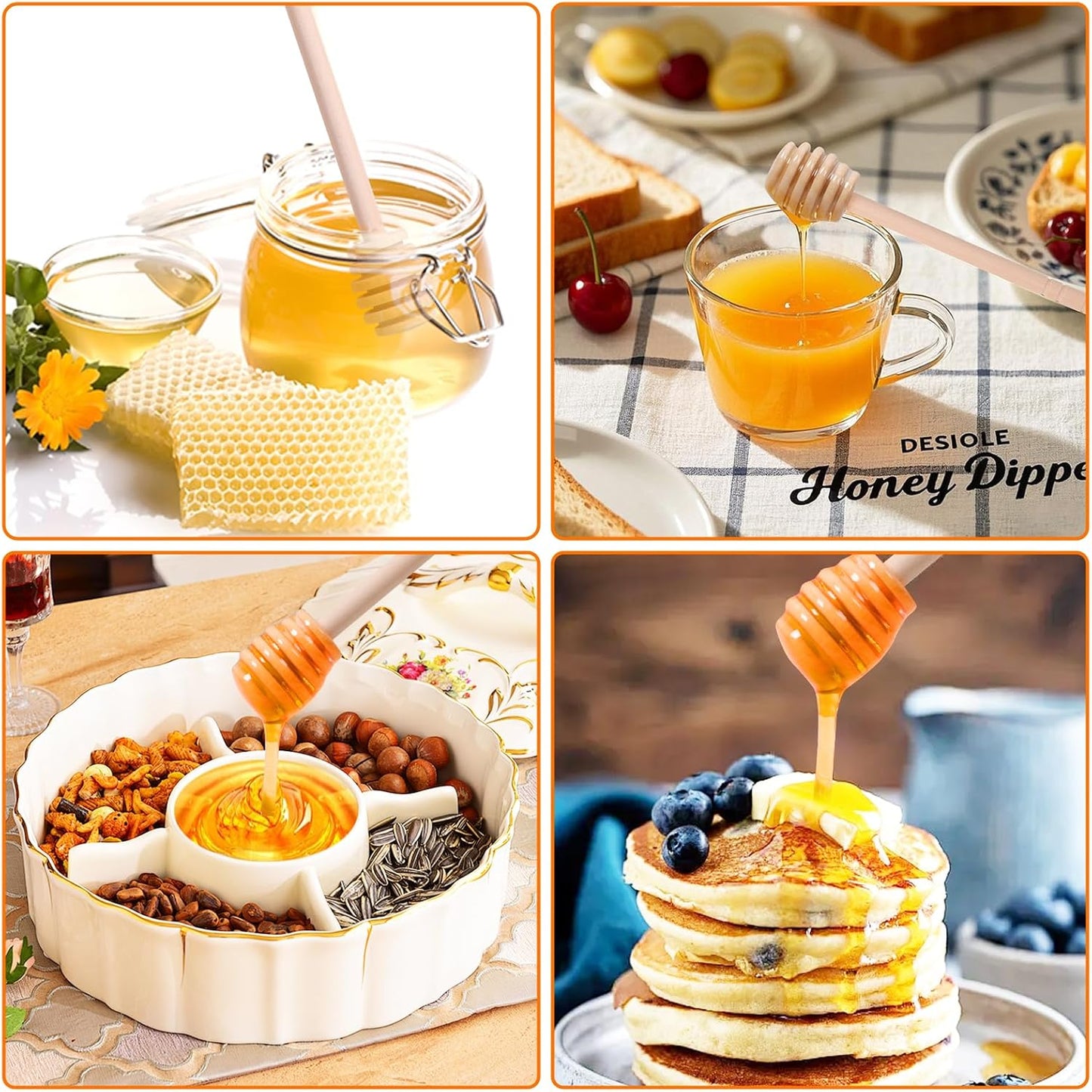 22 PCS Wooden Honey Sticks Dipper 6 Inch, Individually Wrapped Mini Honeycomb Honey Stirrer Stick For Honey Jar Dispense Drizzle Honey and Wedding Party Favors Gift