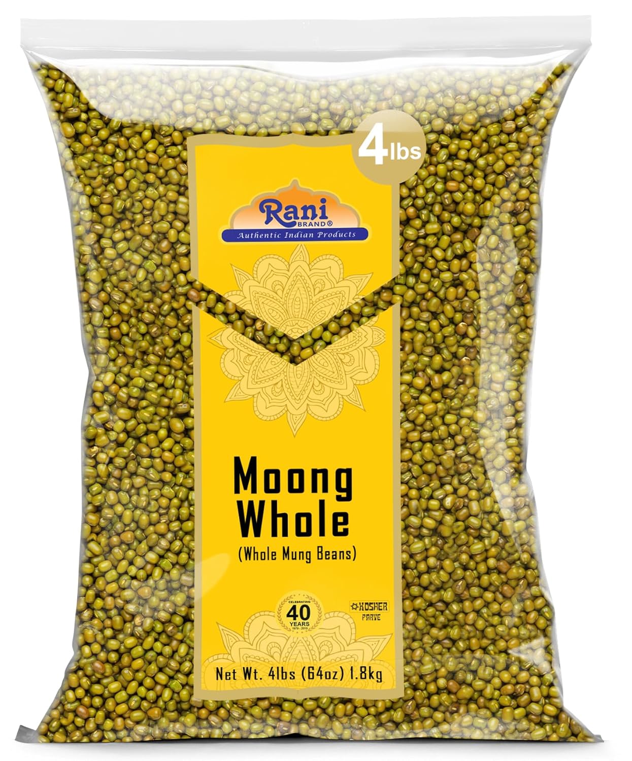 Rani Moong Whole (Ideal for cooking & sprouting, Whole Mung Beans with skin) Lentils Indian 64oz (4lbs) 1.81kg Bulk ~ All Natural | Gluten Friendly | Non-GMO | Kosher | Vegan | Indian Origin