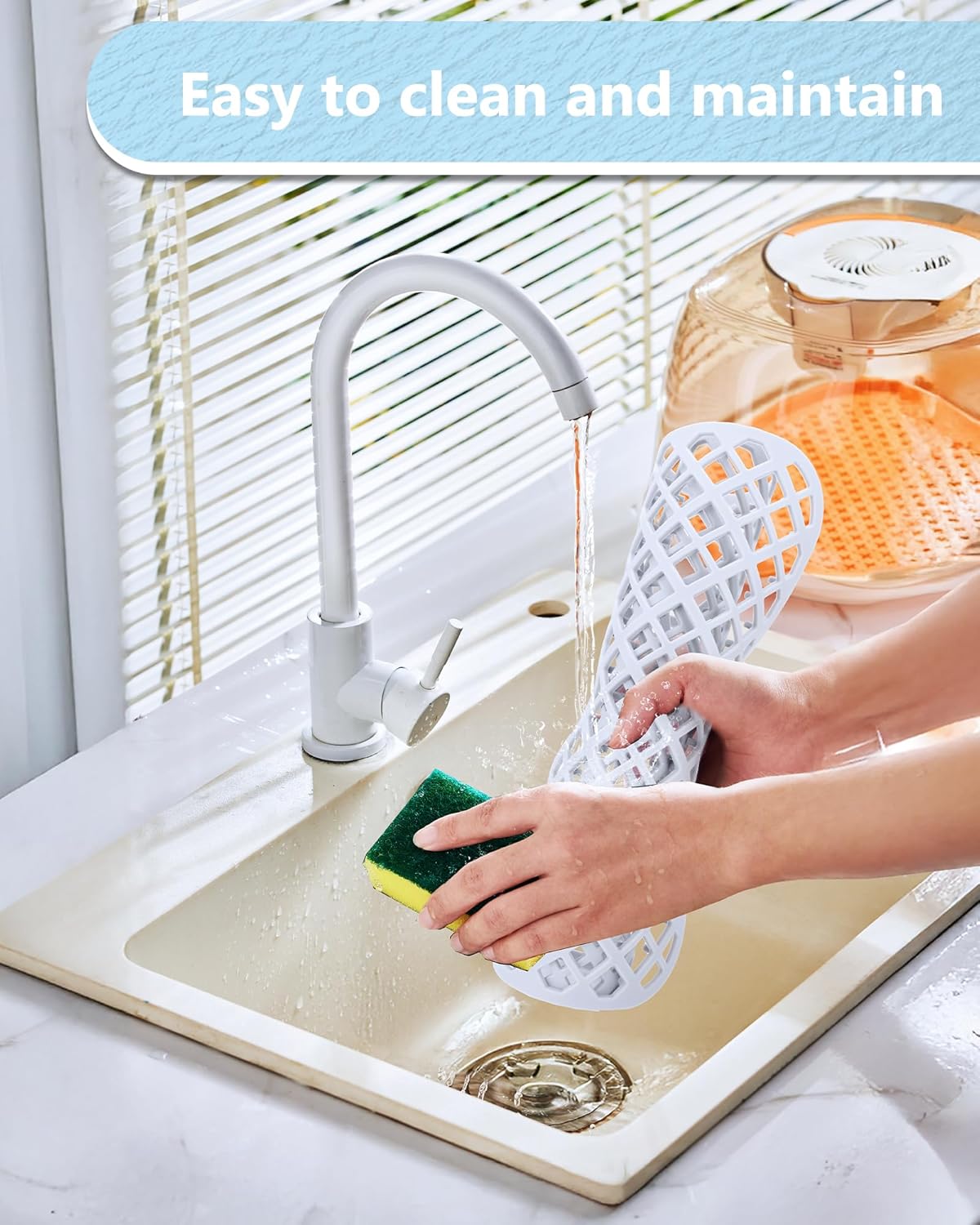 2 Pack Silicone Sink Protector for Kitchen Sink, Lozenge Pattern 13 x 11 inches Sink Grid Mat Silicone Protectors, Center Drain, White