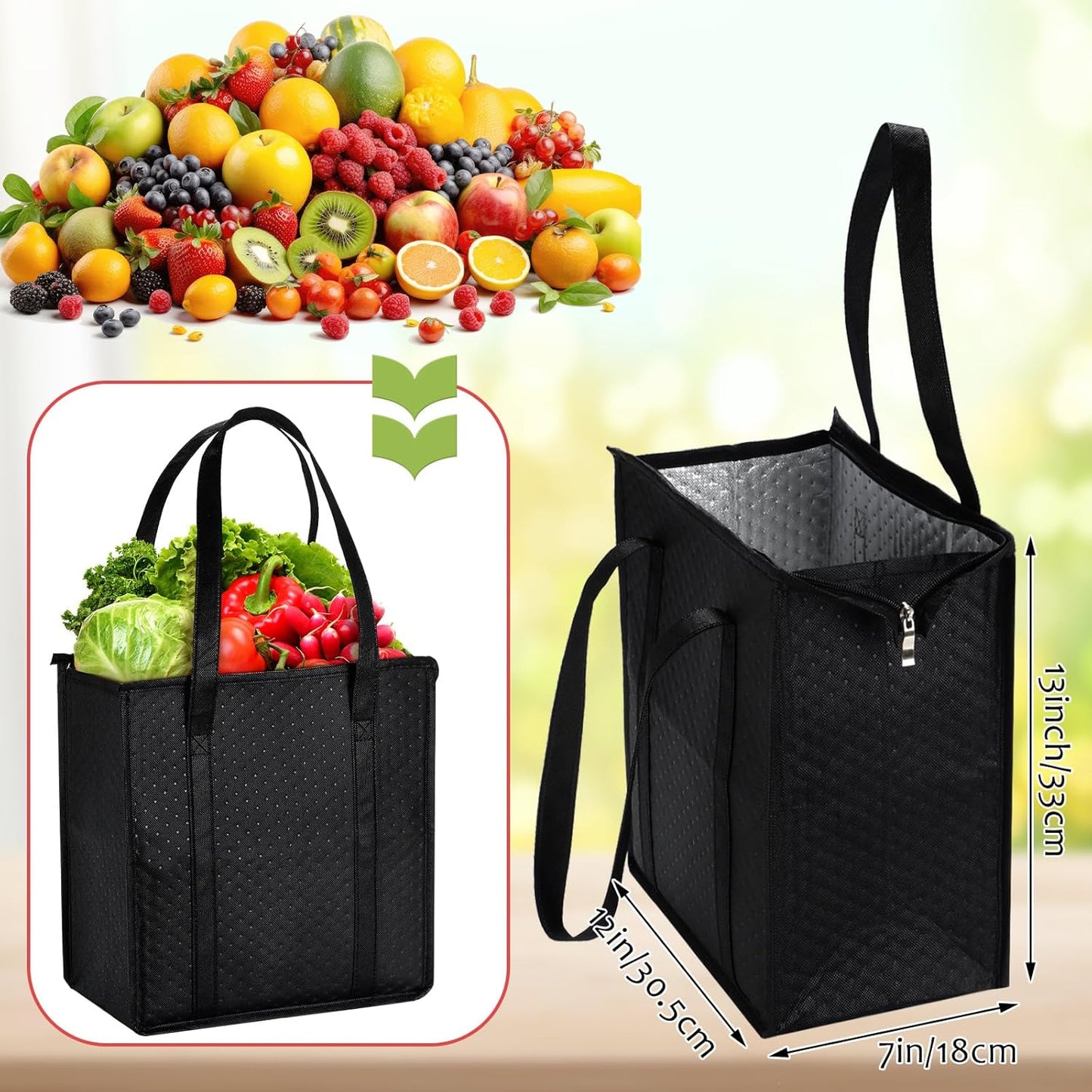 Paterr 4 Pcs Insulated Grocery Bags Large Reusable Insulated Cooler Bags with Zipper Top Shopping Totes for Hot or Cold Food