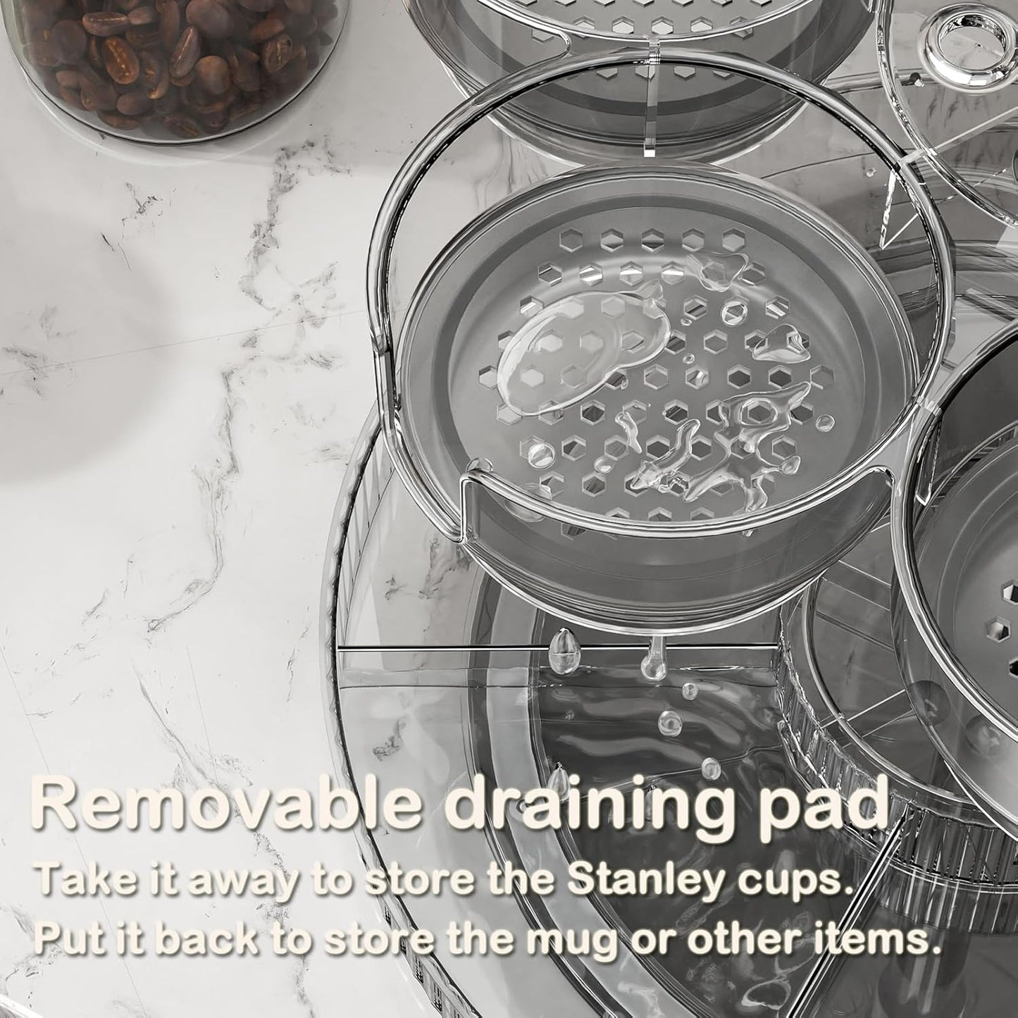 Rotating Stanley Cup Holder, Portable Water Bottle Organizer for 6 Stanley 40 oz & Mug, Adjustable Lazy Susan Organizer for Table Top Cabinet Home Countertop Pantry Shelf Tumbler Lid Organizer