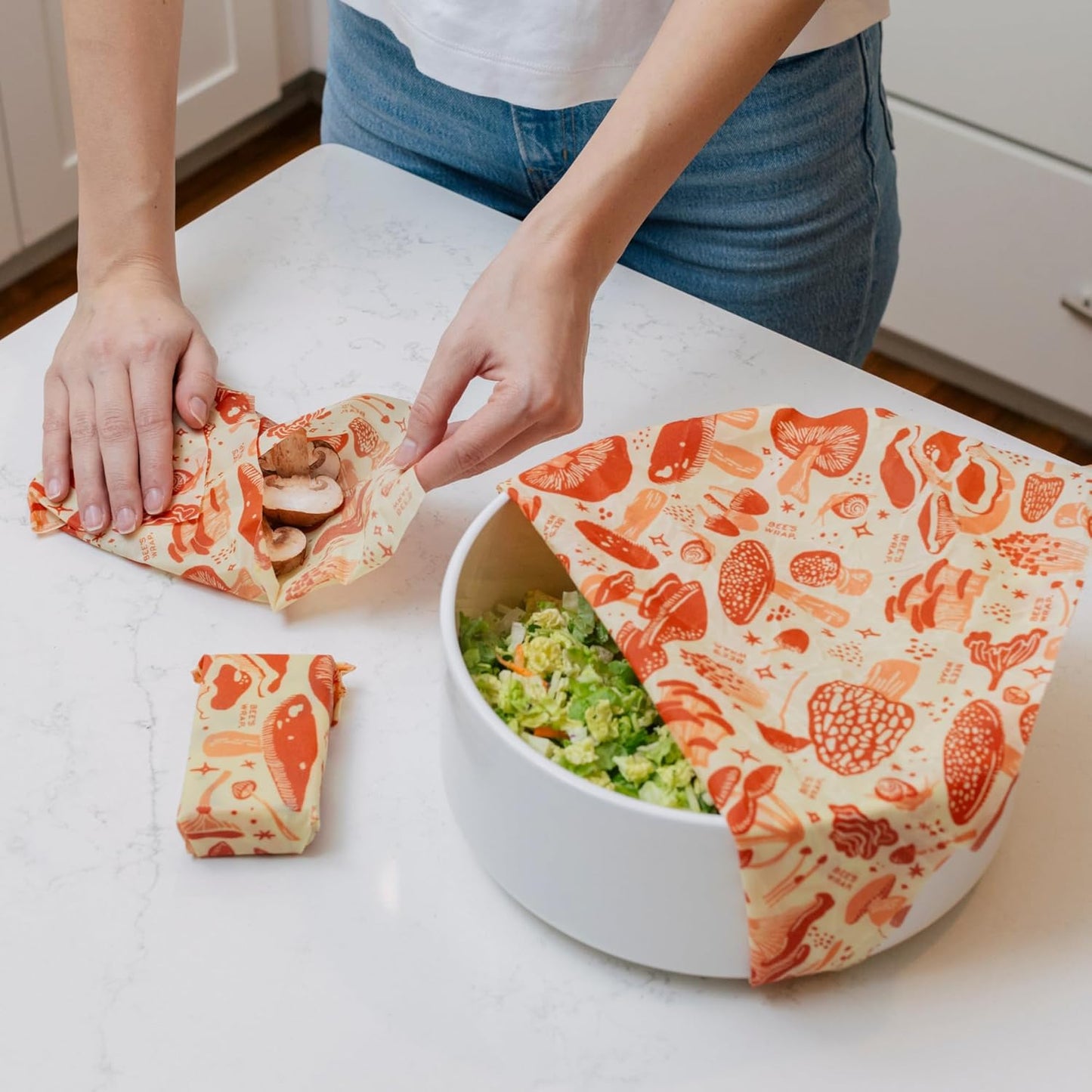 Bee's Wrap Beeswax Wraps for Food - Mushroom Magic 3 Pack (S, M, L) Made in USA Reusable & Organic Food Wraps, Sandwich Wrap & Bowl Covers - Eco-Friendly Alternative to Aluminum Foil & Plastic Wrap