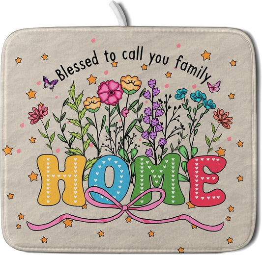 Lovely Home Dish Drying Mat for Kitchen Counter Sweet Family Decoration Absorbent Microfiber Coffee Mat 16 x 18 In
