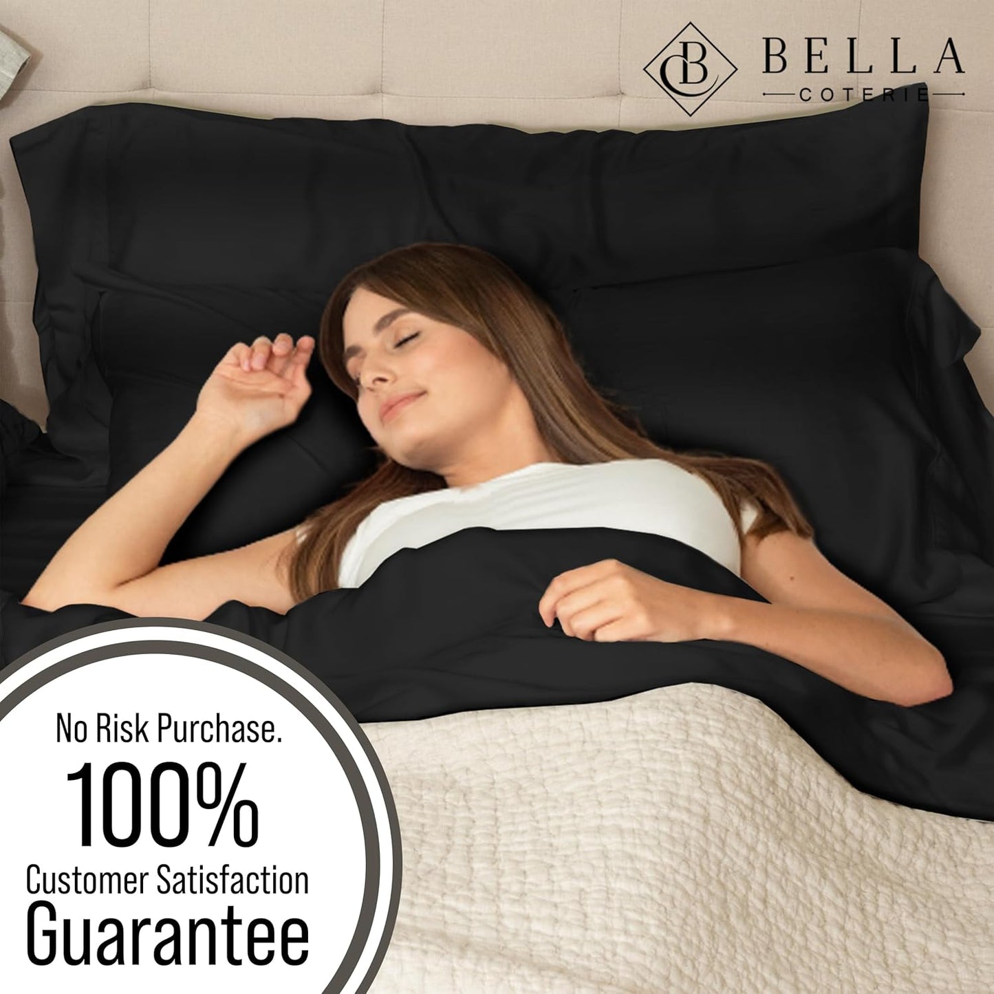 Bella Coterie Luxury Bamboo Viscose Queen Size Sheet Set | 100% Organically Grown | Ultra Soft | Cooling for Hot Sleepers | 18" Deep Pocket [Black]