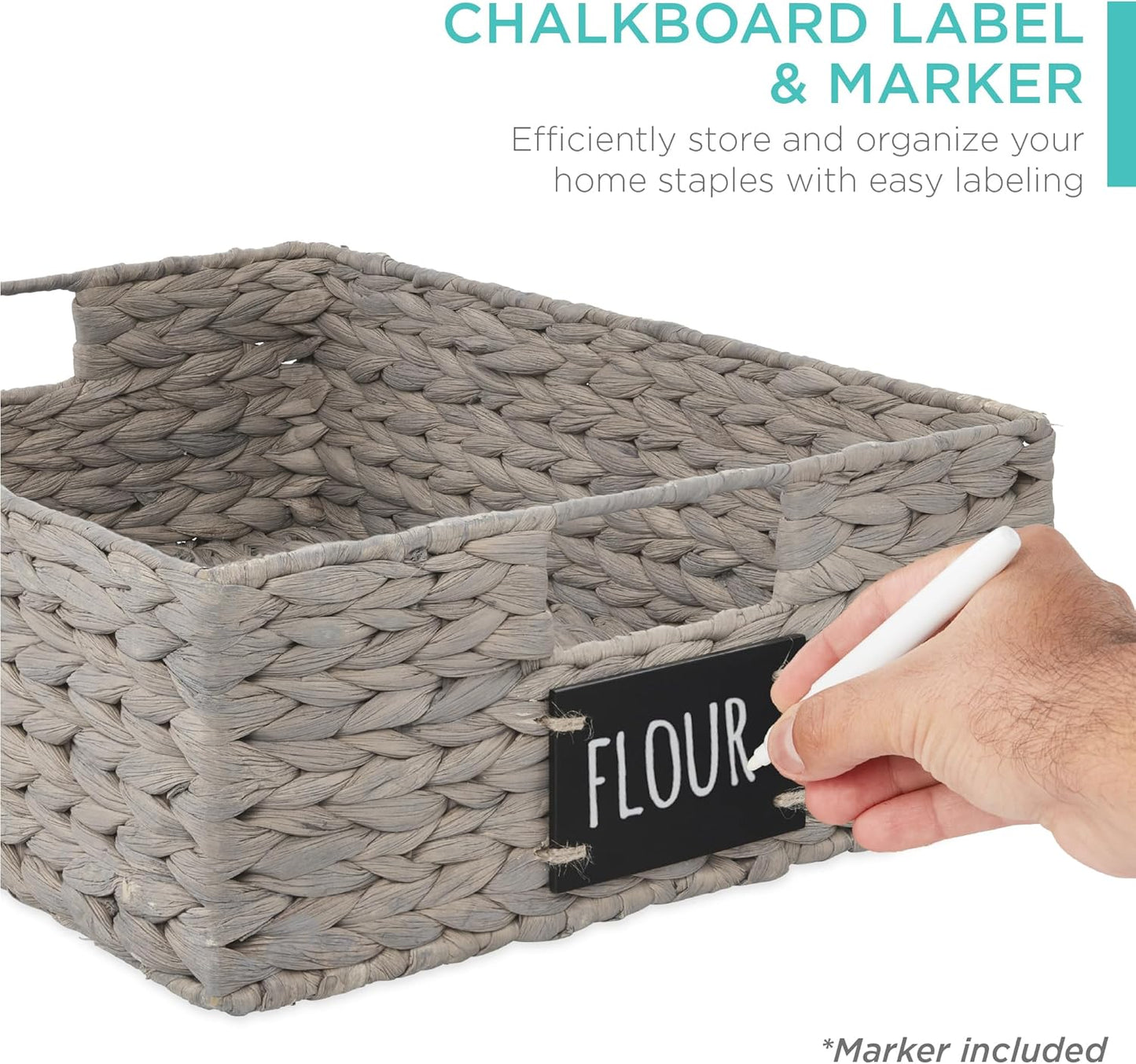Best Choice Products Set of 4 16x12in Large Water Hyacinth Pantry Baskets, Woven Organizers w/Chalkboard Label, Chalk Marker - Gray