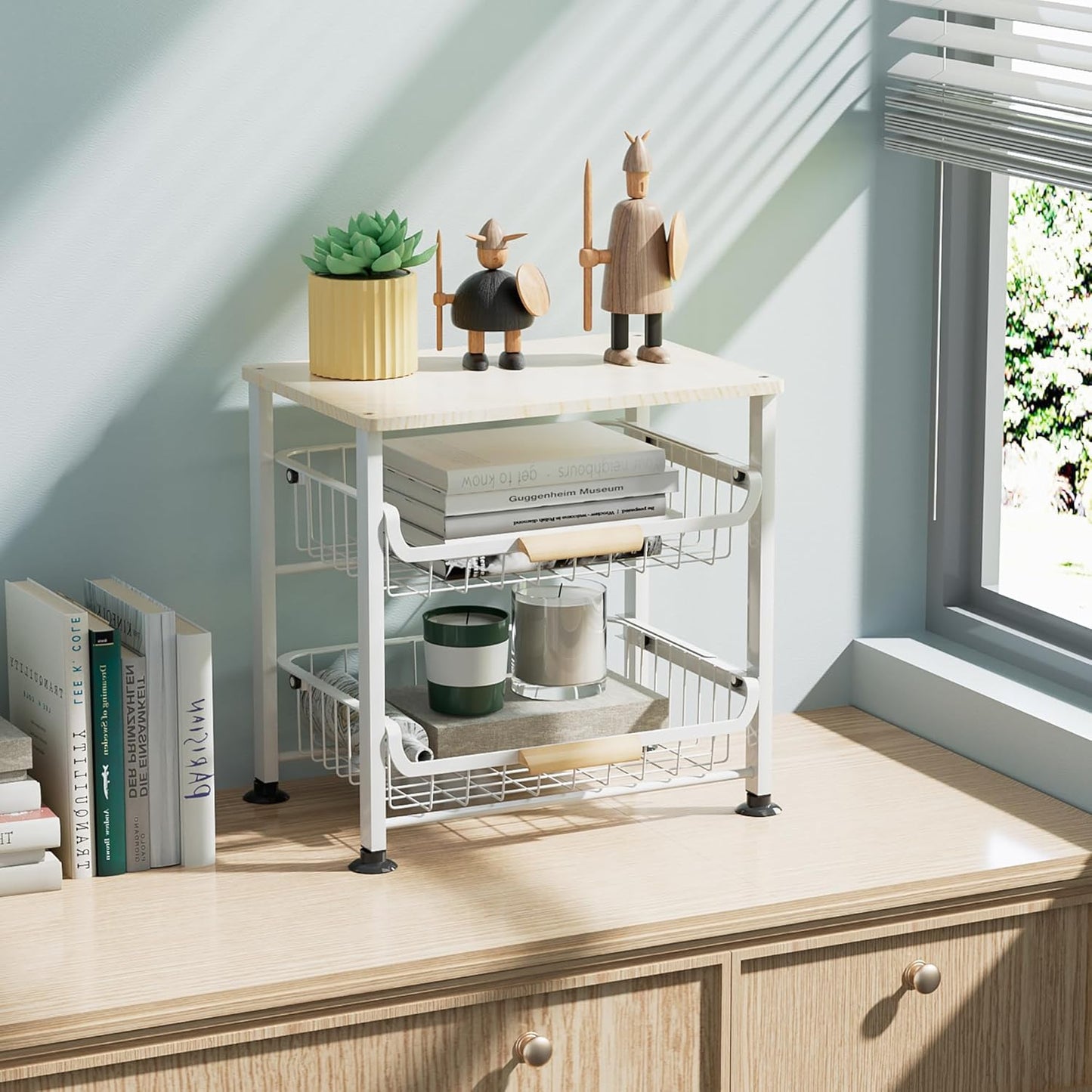 3-layer Kitchen Fruit Storage Basket Snack Rack, Countertop & Desktop Pull-out Metal Basket with Handle, Organizers