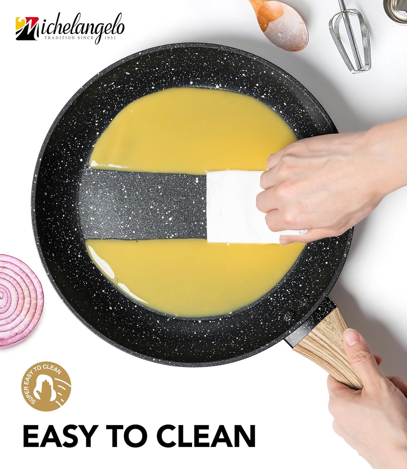 MICHELANGELO Non Stick Frying Pans - 12 Inch Nonstick Frying Pan with Glass Lid, Large Stone Fry Pan with Ergonomic Handle, Induction Compatible, Black