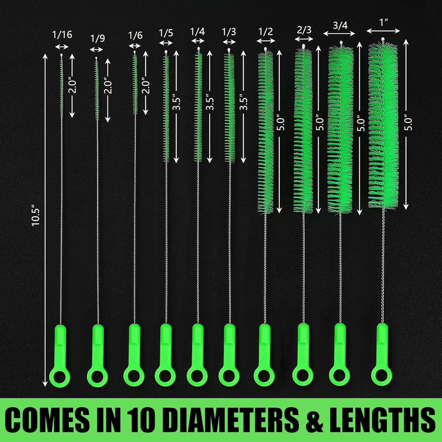 Long Straw Cleaning Brushes 10.5" Baby Bottle Cleaning Brushes,10 Different Diameter Bottle Brush,Detachable Clip Home Bottle Cleaning Brushes for Sippy Cup,Water Bottle,Teapot,Espresso Machines