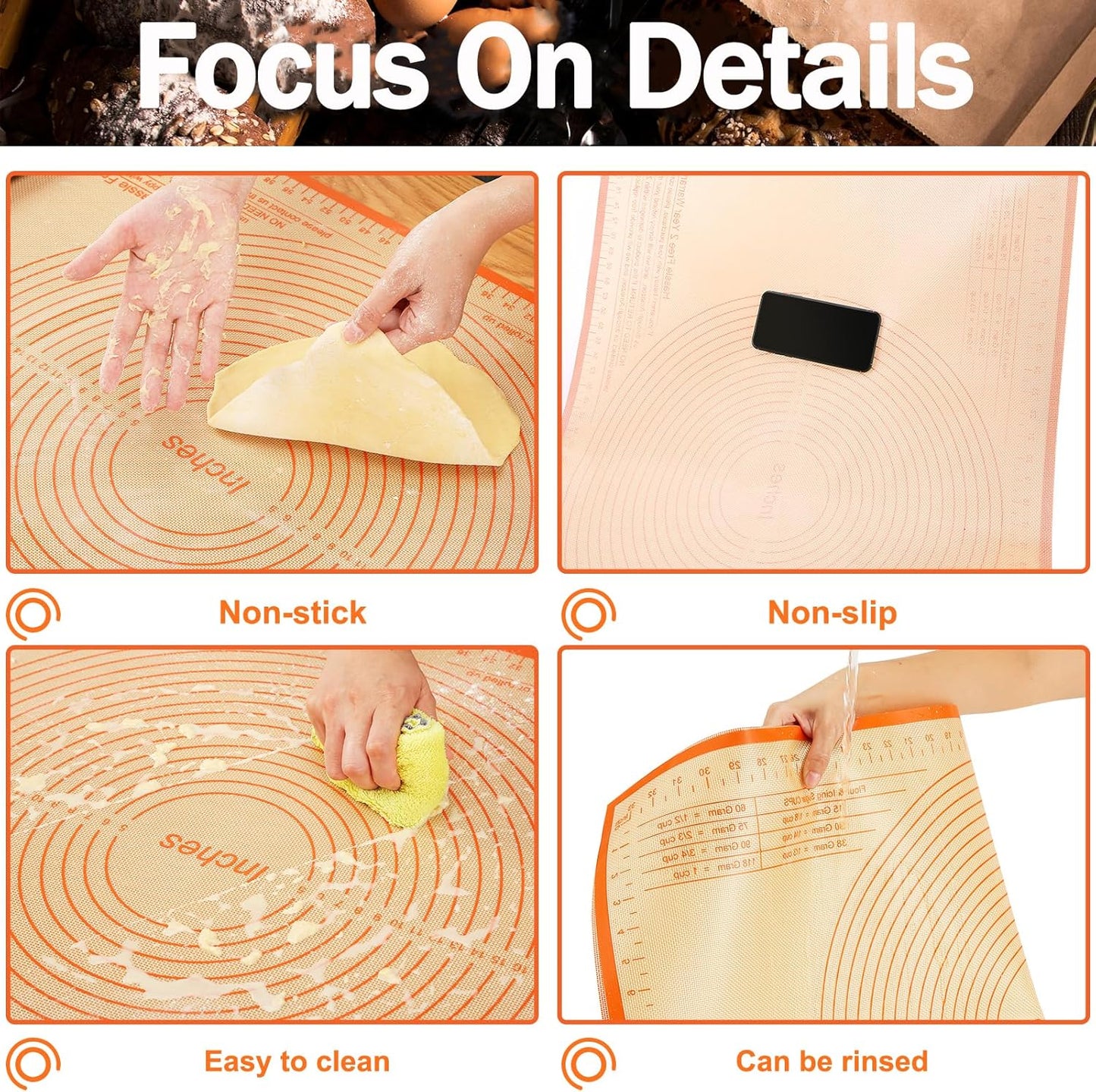 Silicone Pastry Mat 34x26 Inch - Nonstick Baking Mat Perfect for Dough, Pastry, Pie Crust, Fondant, Pasta/Pizza, Kitchen Counter