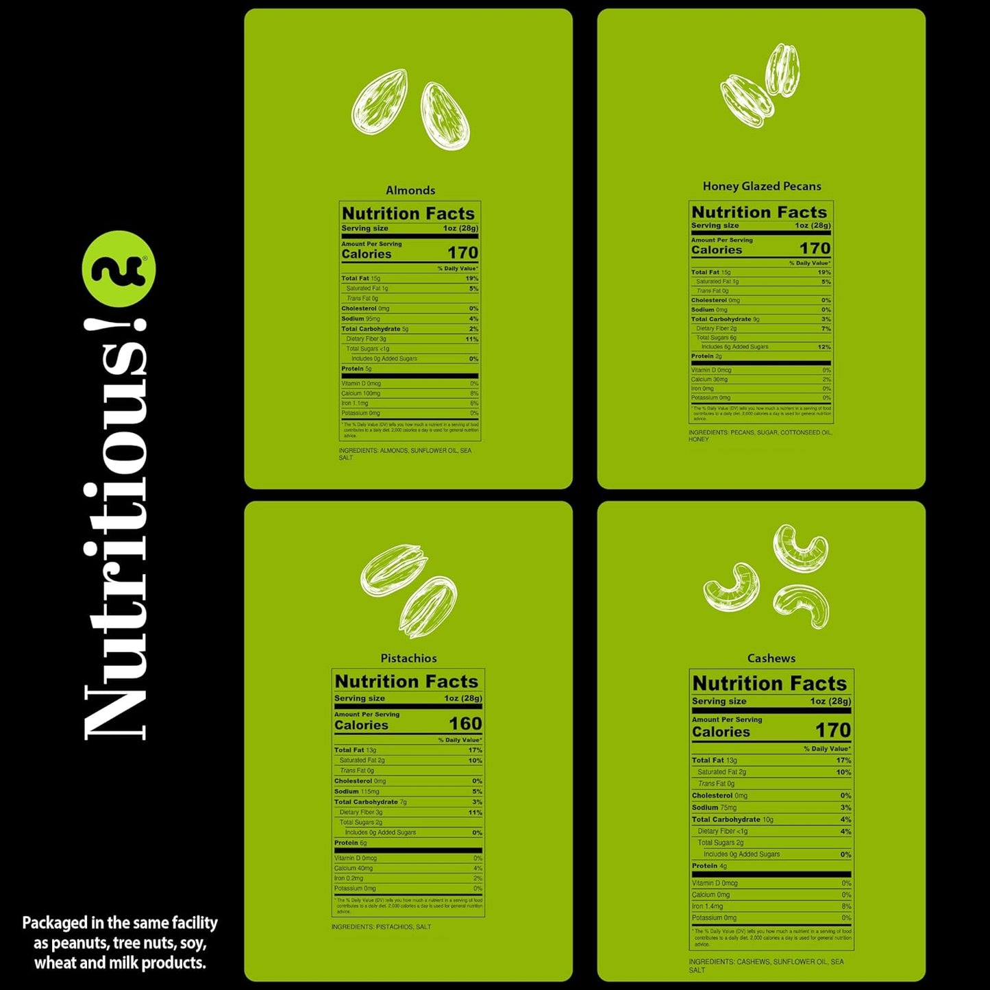 NUT CRAVINGS - Mixed Nuts Gift Basket + Green Ribbon (4 Assortments) Food Arrangement, Healthy Snack Care Package, Food Assortments