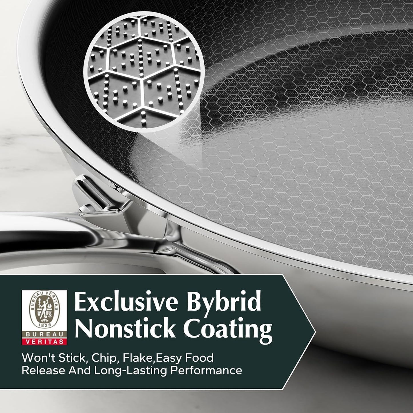 Redchef Non Stick Frying Pans, Hybrid Ceramic Frying Pan, Nonstick Skillet with Stay-Cool Handle, Non Toxic, PFAS PFOA & PTFE Free, Dishwasher & Oven Safe, Compatible All Cooktops (Black, 12 inch)