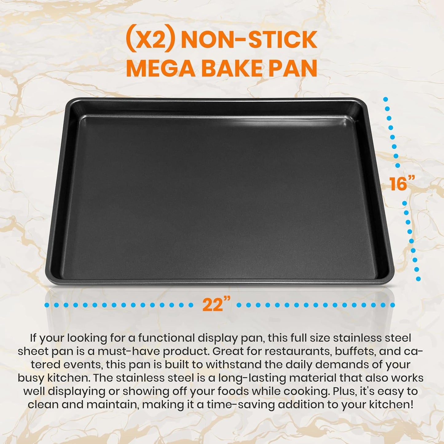 NutriChef 2-Piece XL Mega Cookie Sheet Baking Pans Set - 22" x 16" Extra Large Nonstick Carbon Steel Oven Baking Tray Pans, Stackable Bakeware, Black - NCLGBP16