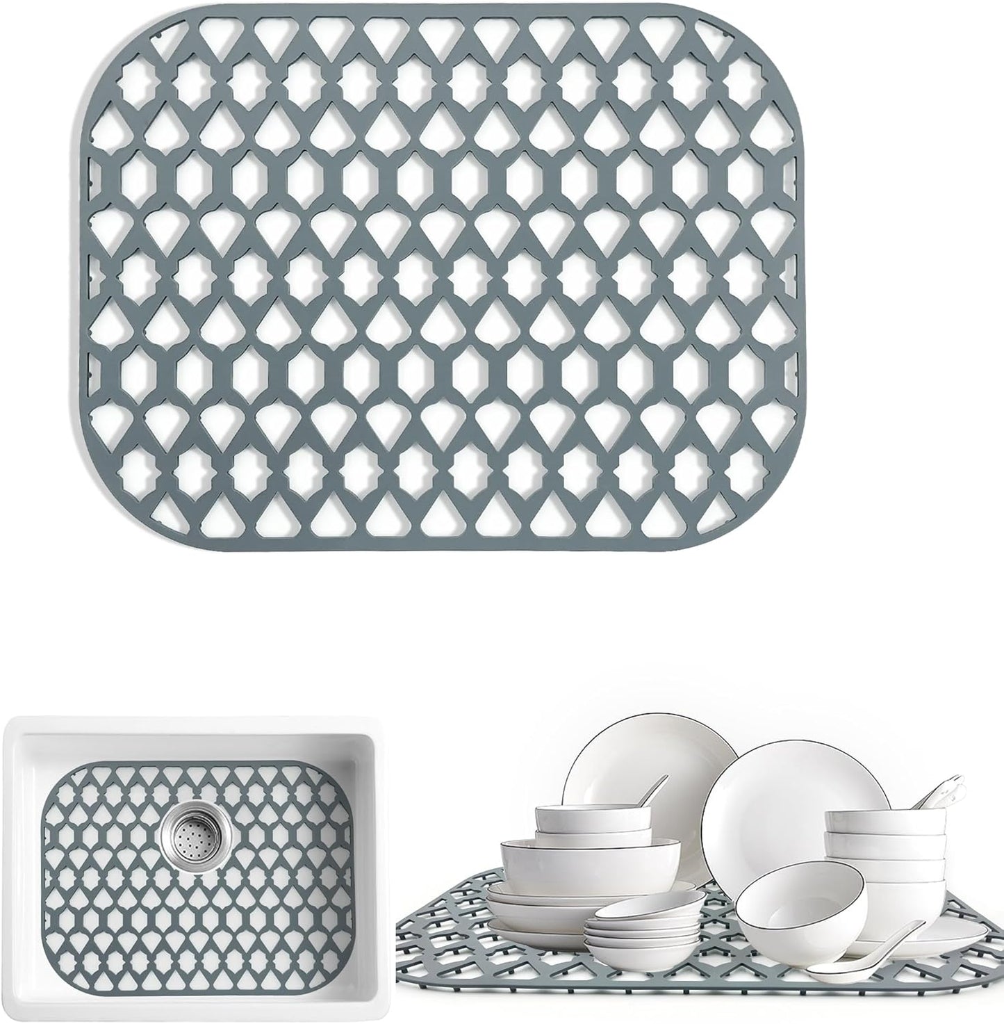 Sink Protectors for Kitchen Sink 13x11 &16x12 &19x14 &21x16 &22x13 &24x13 &26x14 &28x14 &30x16, Large Silicone Sink Mats Grid for Bottom of Farmhouse Sink (16.7”x12.5”)