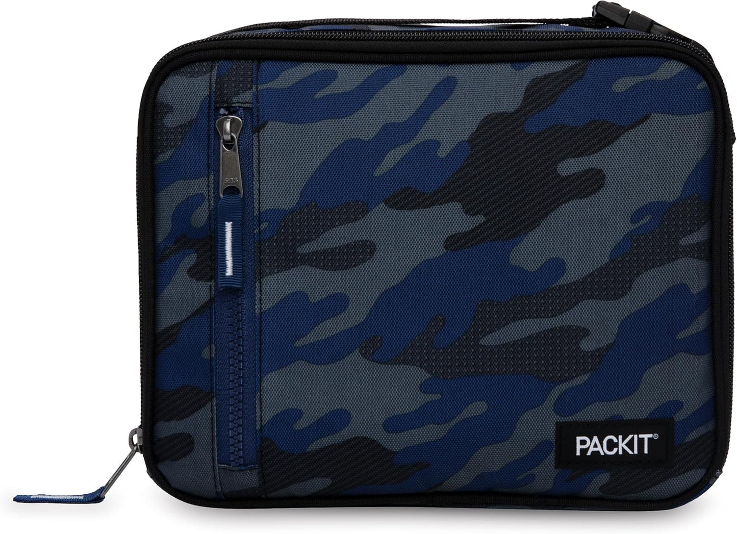 PackIt Freezable Classic Lunch Box, Sporty Camo Charcoal Navy, Built with EcoFreeze Technology, Collapsible, Reusable, Zip Closure With Zip Front Pocket and Buckle Handle, Desgined for Lunches