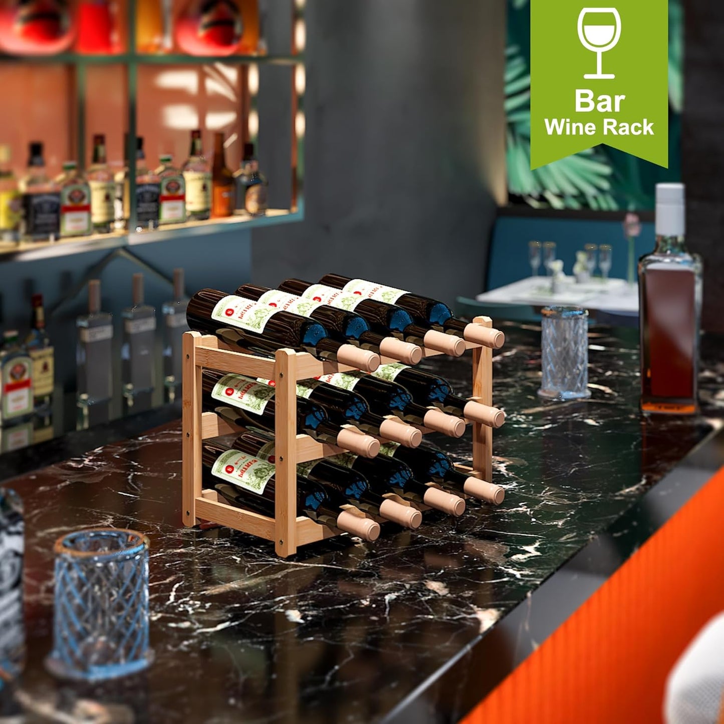 BMOSU Bamboo Wine Rack Wine Storage Cabinet Shelf 12 Bottle Wine Racks Countertop Sturdy for Kitchen Dining Room Pantry - 3 Tiers Wine Rack(Natural)