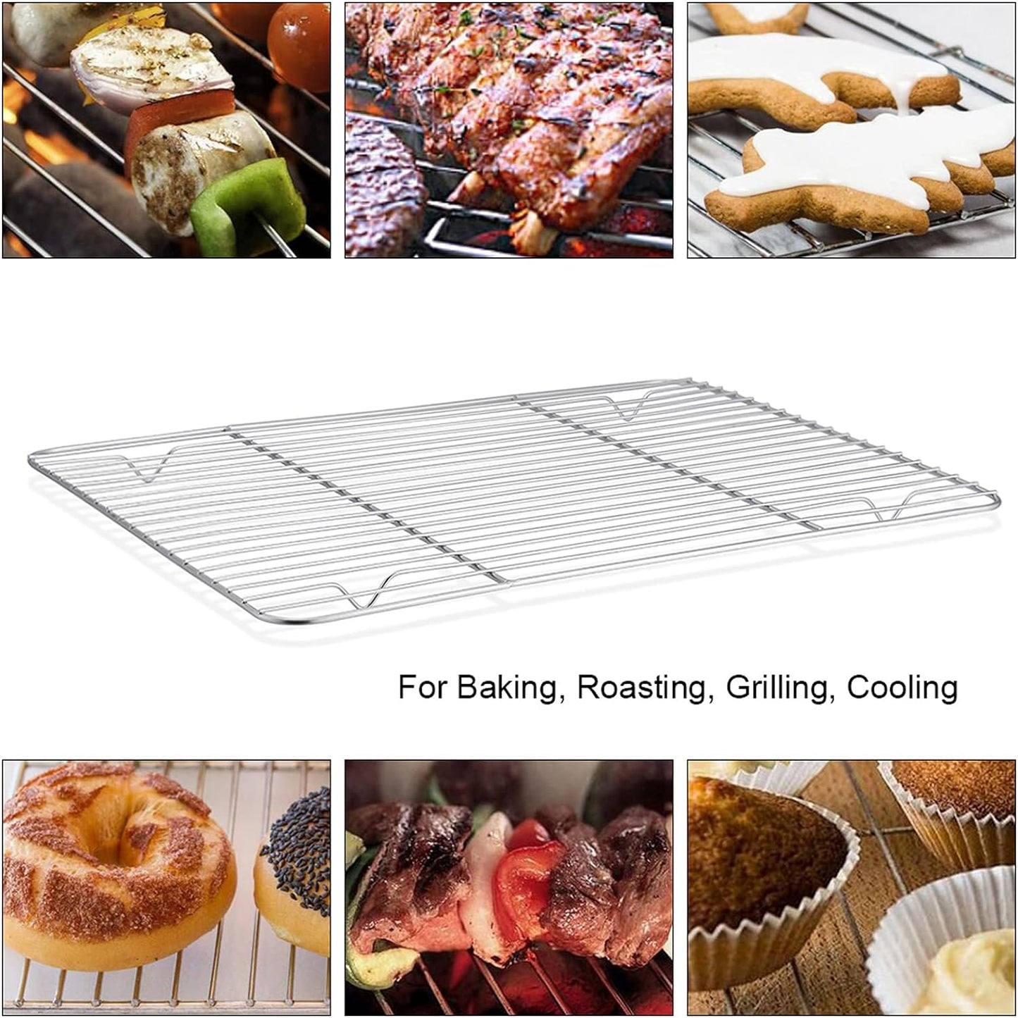P&P CHEF Baking Cooling Rack Set for Cooking Roasting, 4-Piece Stainless Steel Wire Racks for Oven Use, Healthy & Dishwasher Safe, Rectangle, 9.7 Inch