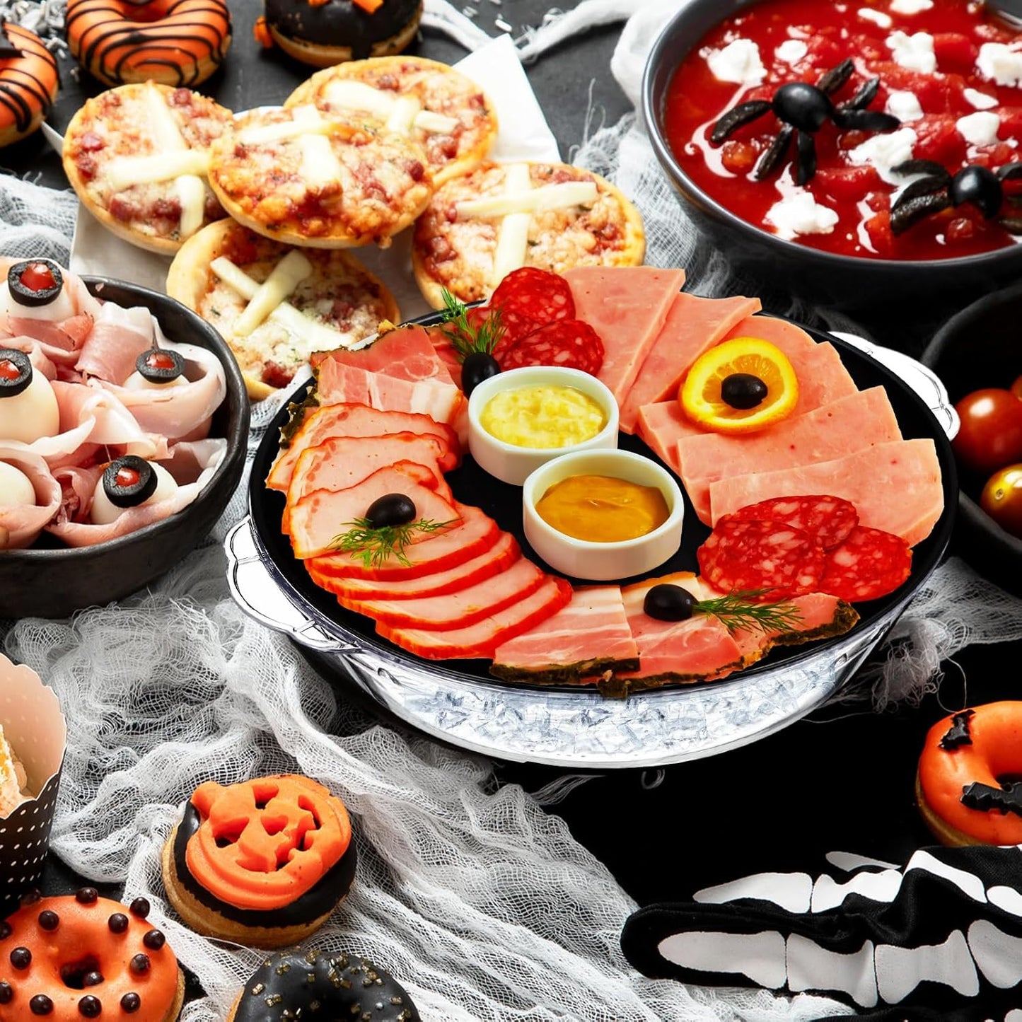 Baderke 1 Set 11.8" Chilled Serving Tray for Parties with Compartments Ice Chilled Party Platter Charcuterie Serving Board Cold Dish Dip for Fruit Seafood Vegetable Shrimp Cocktail (Black)