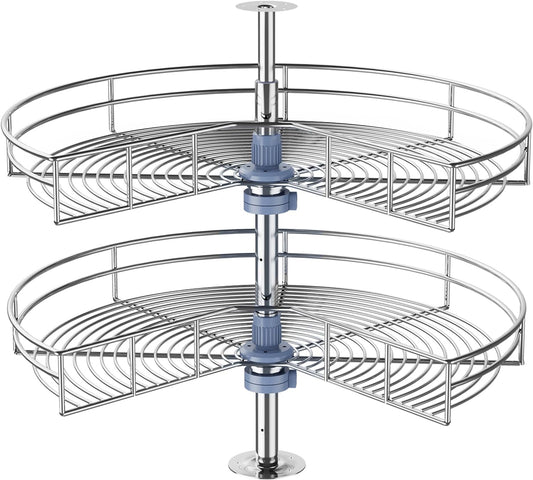 28" Corner Cabinet Lazy Susan Turntable, 270° Adjustable Height Chrome Replacement Shelves for Kitchen Corner Cabinet