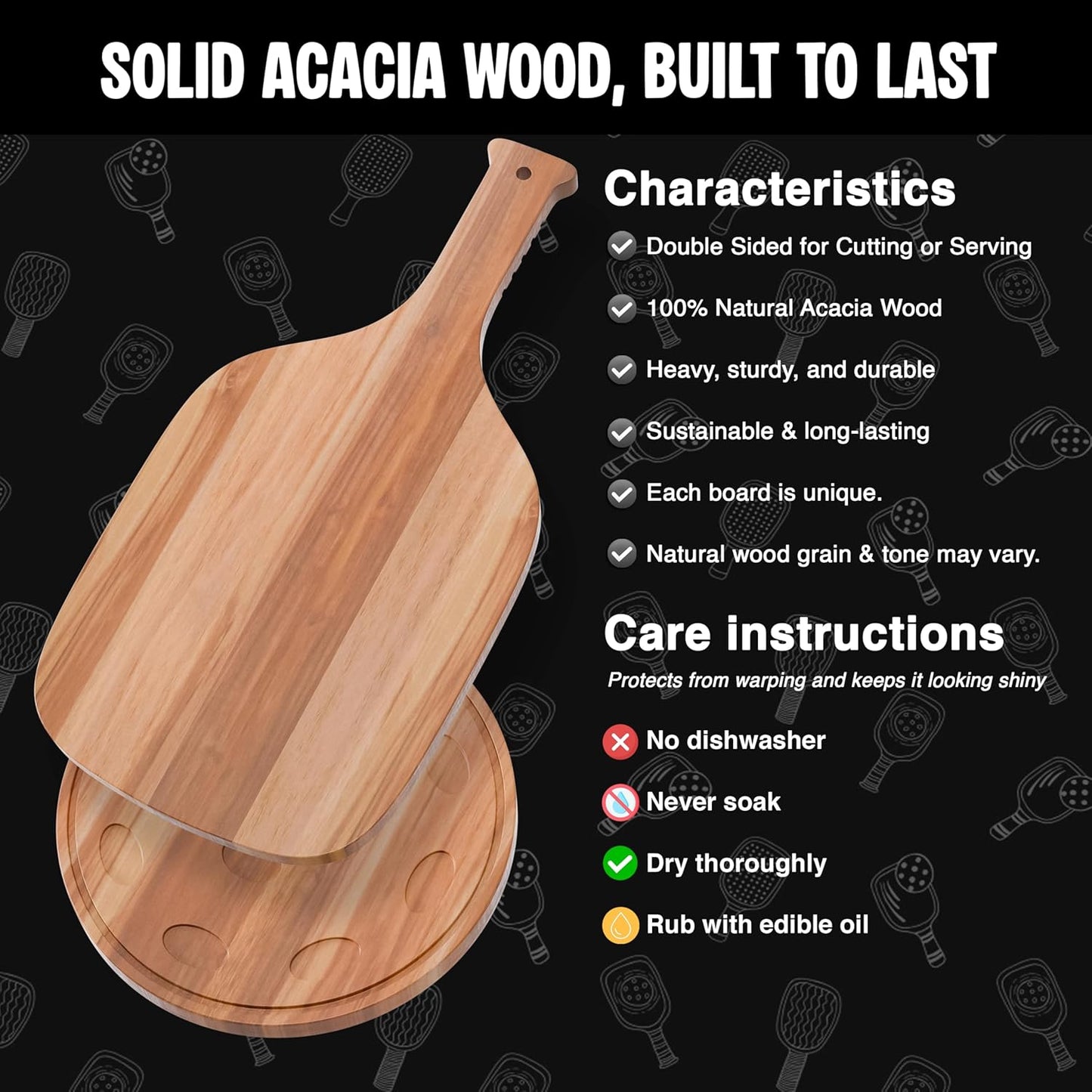 New – Set of Pickleball Paddle & Ball Charcuterie Board Set – Acacia Wood Cheese & Cutting Board (16.9” x 8.1”) Pickleball Gifts for Men/Women, Pickle Ball Plates, Pickle Ball Accessories