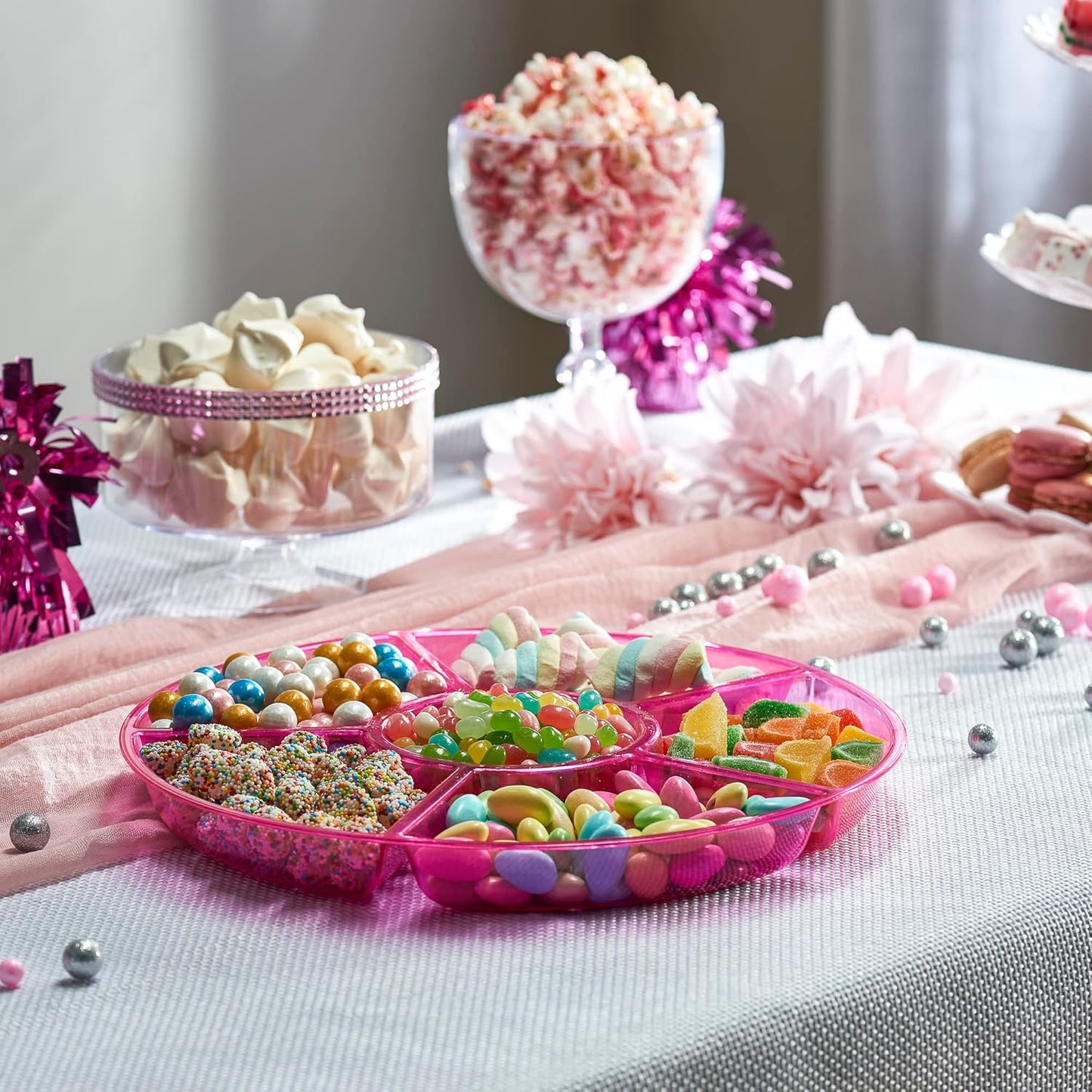 Plasticpro 6 Sectional Round Plastic Serving Tray/Platters Pink Pack of 2