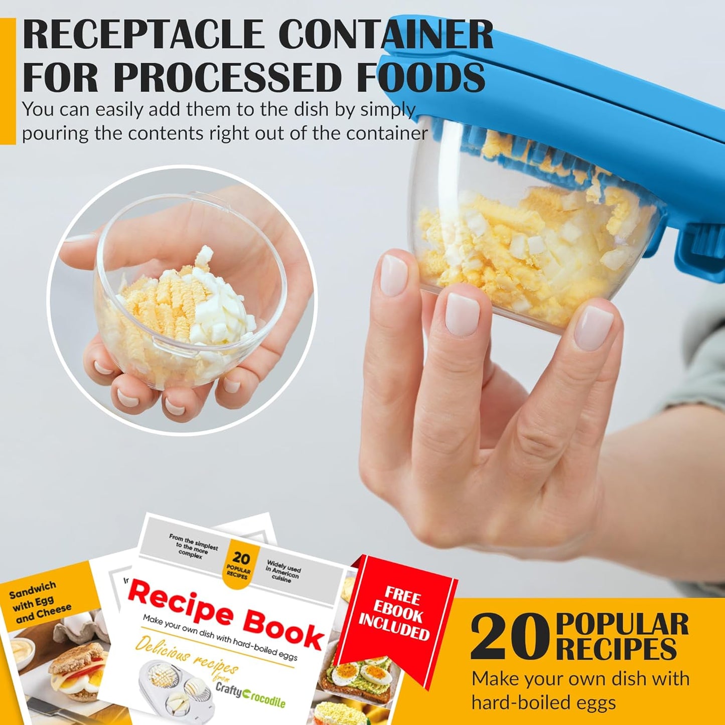 CraftyCrocodile Egg Slicer for Hard Boiled Eggs - 3 Slice Modes Egg Cutter, Heavy Duty, Stainless Steel Dicer - Kitchen Chopper Tool for Strawberry, Mushroom, Grape, Cherry Tomato - Blue