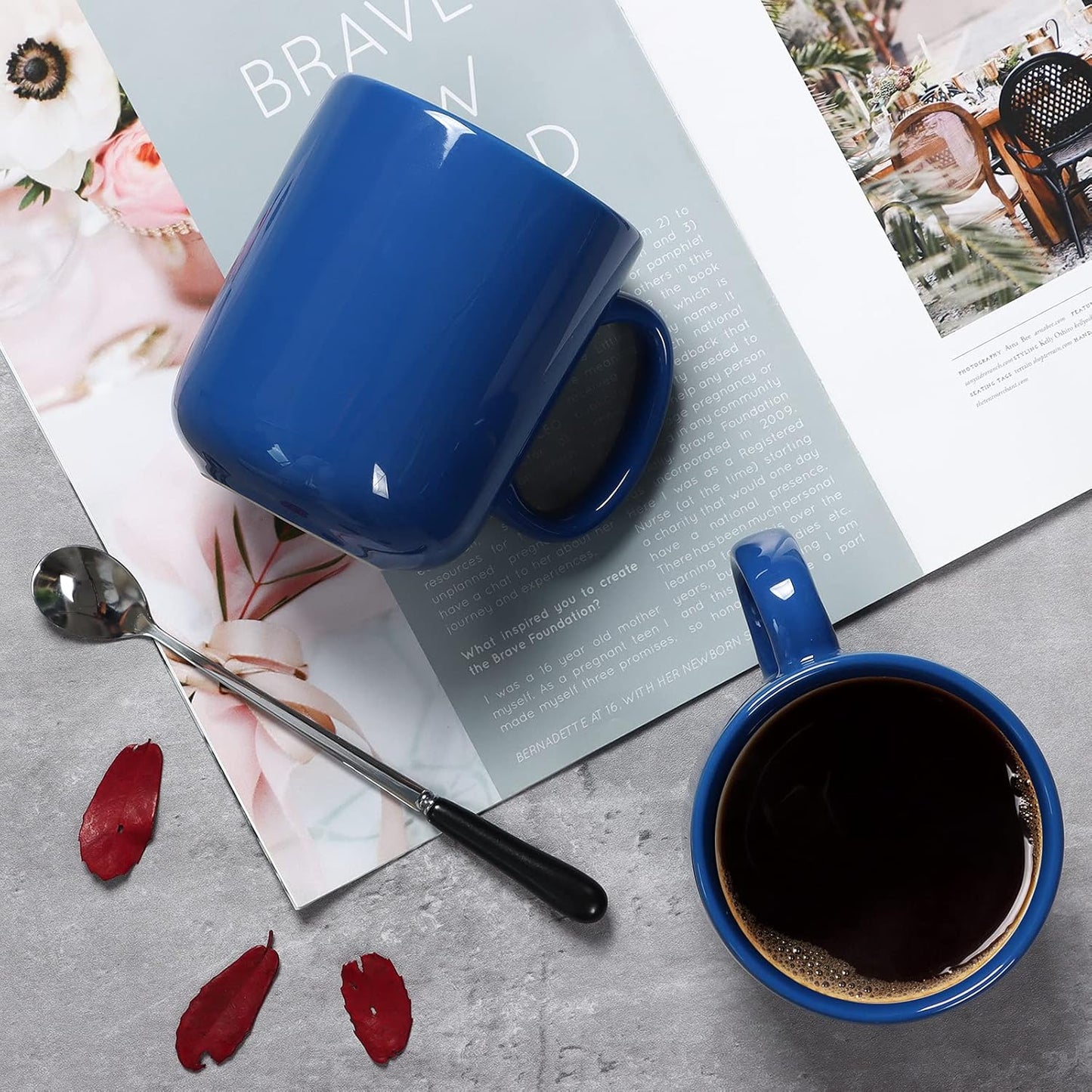 Smilatte 20 OZ Large Coffee Mug, M016 Plain Ceramic Boss Big Tea Cup with Handle for Dad Men, Set of 2, Blue