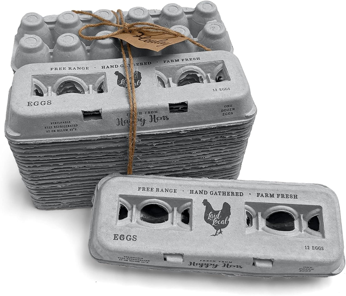 25 Egg Cartons- Adorable Printed Vintage Design for Farm Fresh Eggs, Recycled Paper Cardboard, Sturdy & Reusable, Carton Holds up to XL Chicken Eggs (25, Locally Laid Hen)