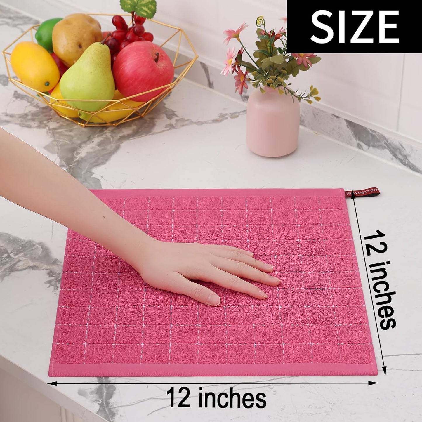 Homaxy 100% Cotton Terry Kitchen Dish Cloths, Ultra Soft and Absorbent Dish Towels for Kitchen, Suitable for Drying and Washing Dishes, 8 Pack, 12 x 12 Inches, Rose Red